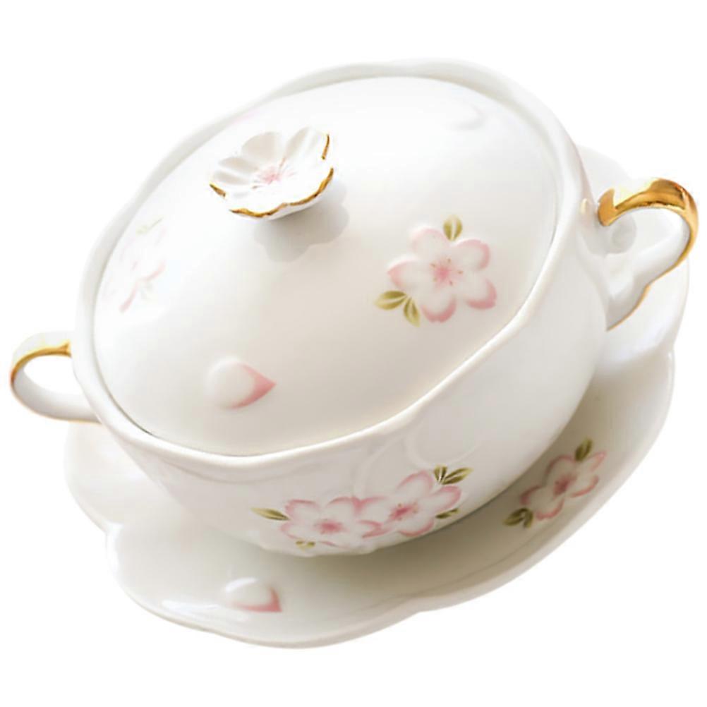 White Porcelain Double Handle Soup Bowl for Home Use Beautiful Appearance and Craftsmanship 1 Set