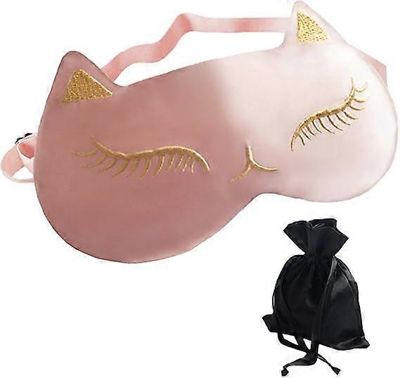 HG Cat Sleep Mask Natural Silk Night Mask Blackout Eye Mask Sleep Travel Eye Mask Adjustable