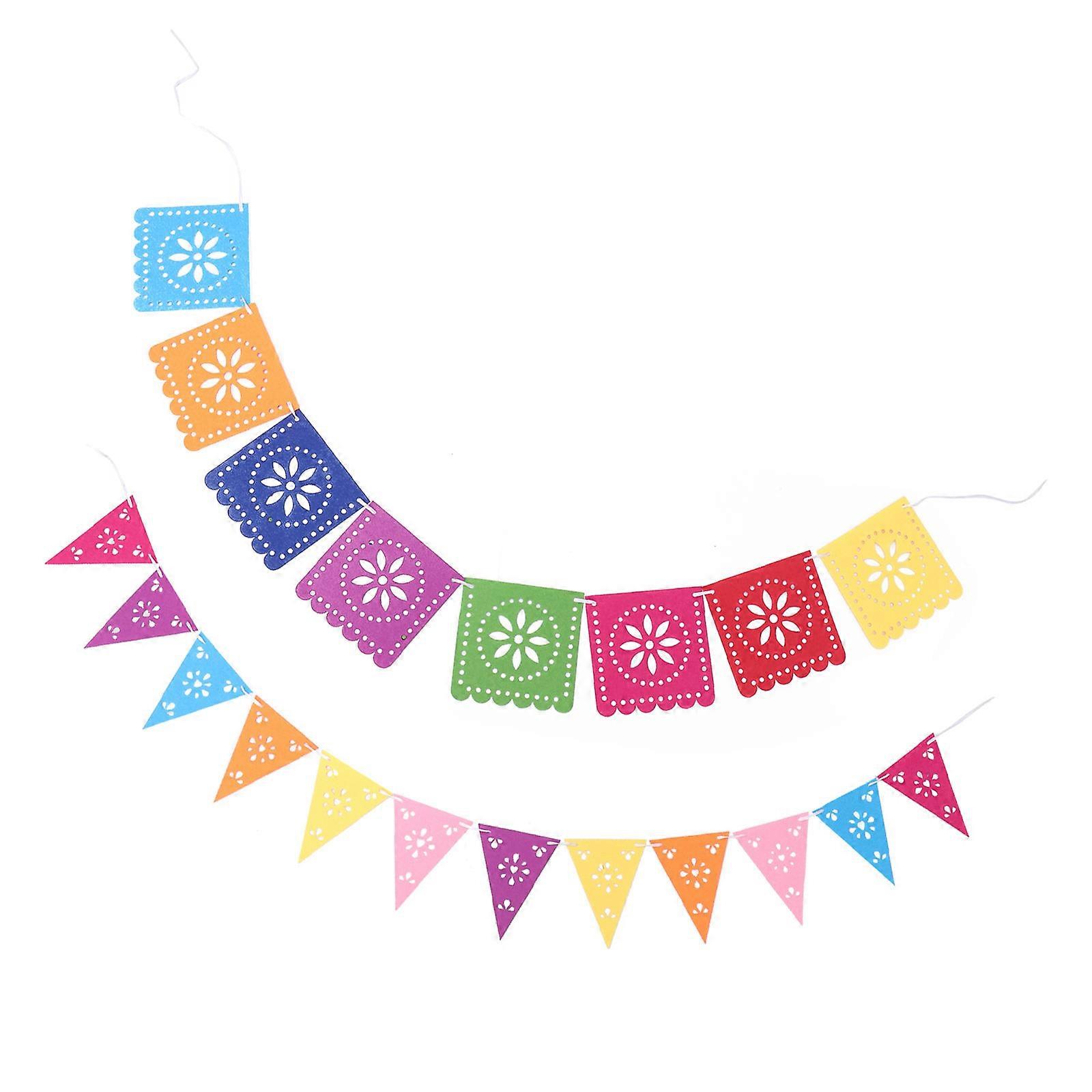 Mexican Theme Banner Garland Decorations for Party Assorted Color Felt Photo Backdrops 2 Sets