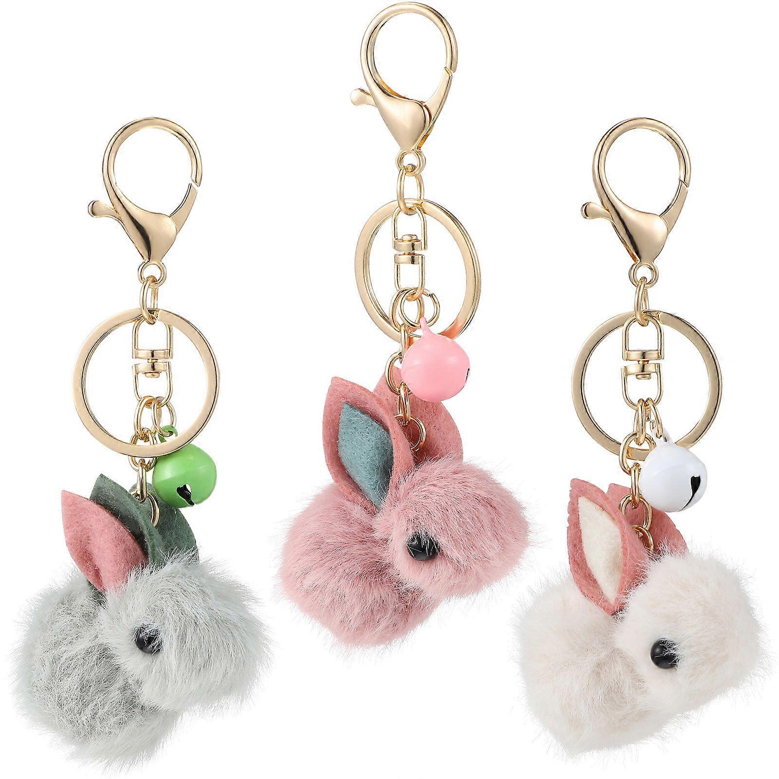 Rabbit Keychains 3Pcs Wool Felt Assorted Color Versatile Decor and Bunny Keychain Accessories