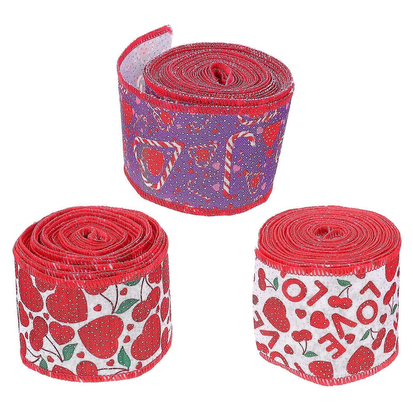 Valentines Day Ribbon for Decor Red Polyester Ribbon Easy to Cut and Trim 3 Rolls