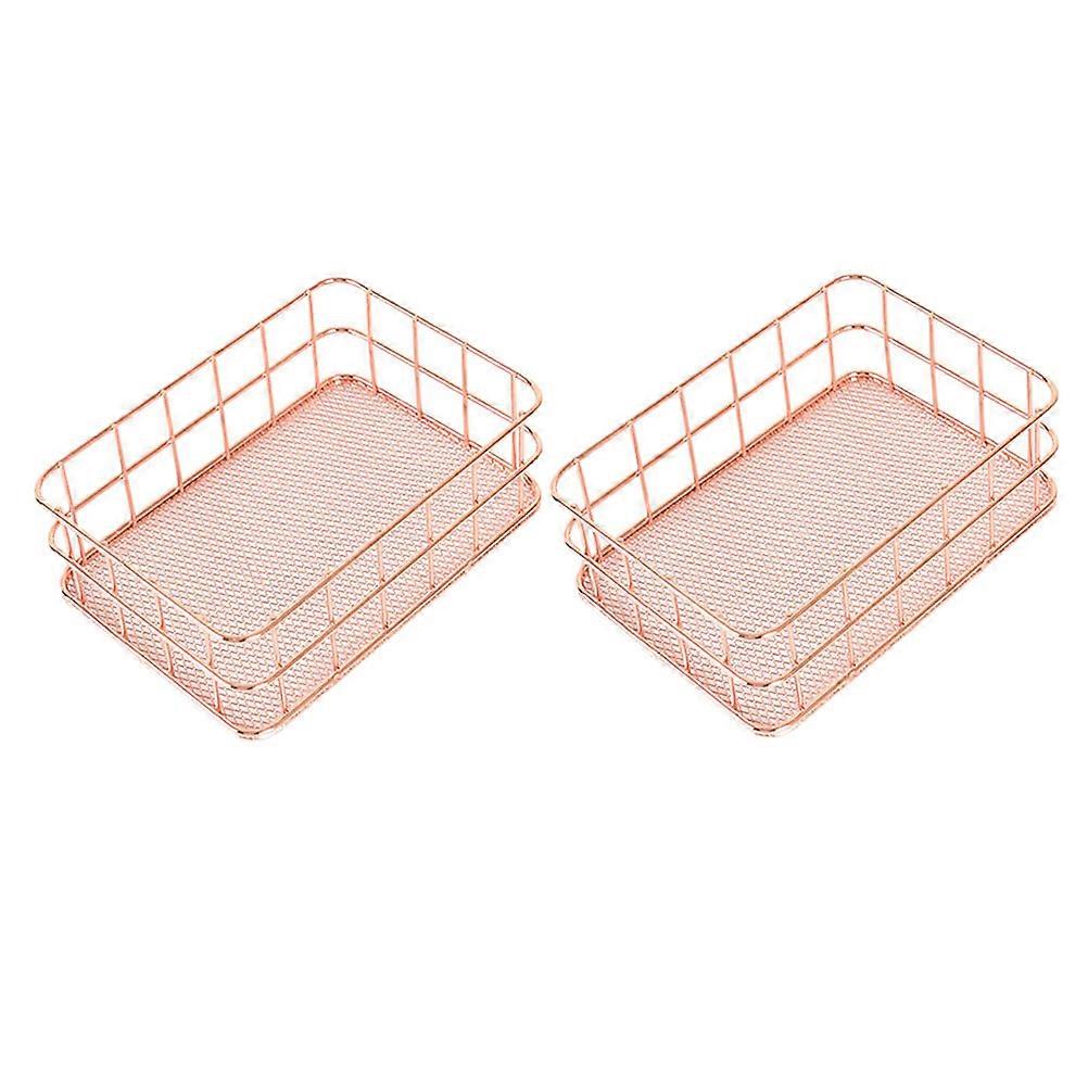 Rose Gold Iron Storage Baskets for Desktop or Living Room 2pcs Square Multipurpose Organizers