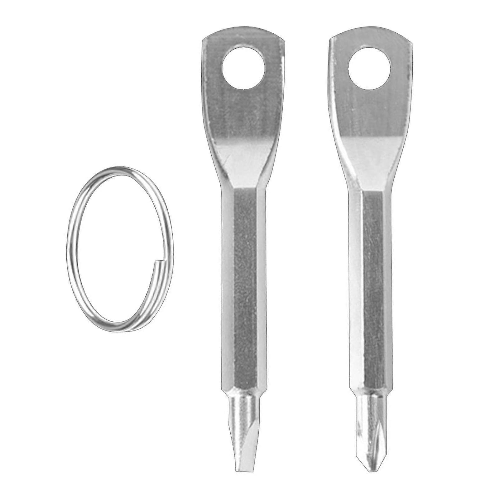 Multifunction Screwdriver Keychain Pack of 2, Silver Portable Phillips Tool for Outdoor Use, Compact and Durable Design