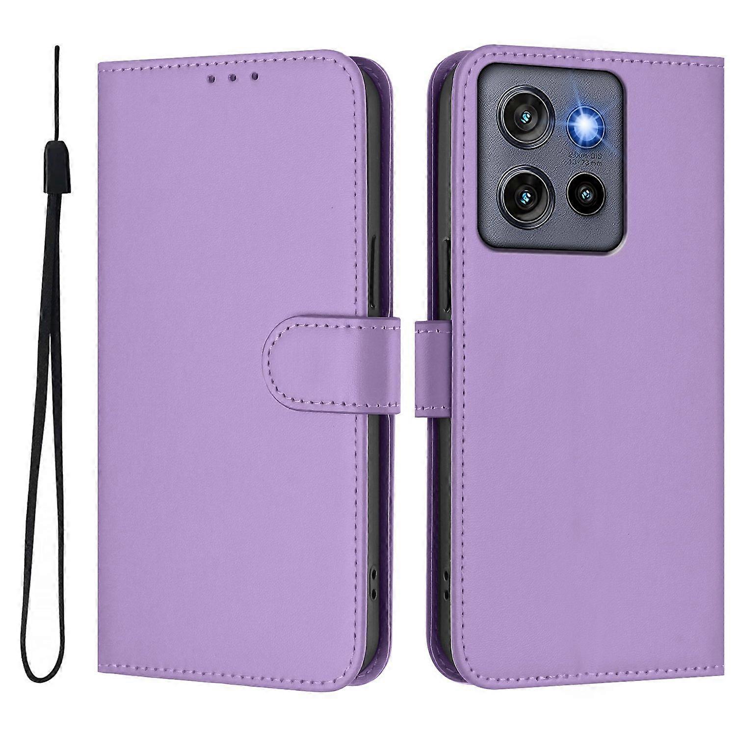 For Motorola Edge 50 Neo 5G Case Solid Color Wallet Leather Phone Cover with Strap