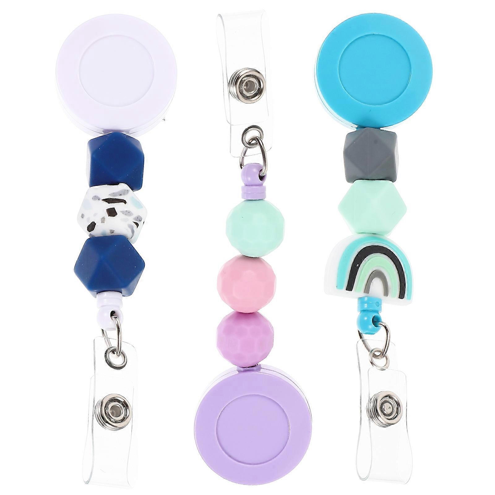 Id Card Clip Multi-Function Badge Holder for Teacher Server Work 13X3Cm Diamond Shape Beads Back Clip 3Pcs