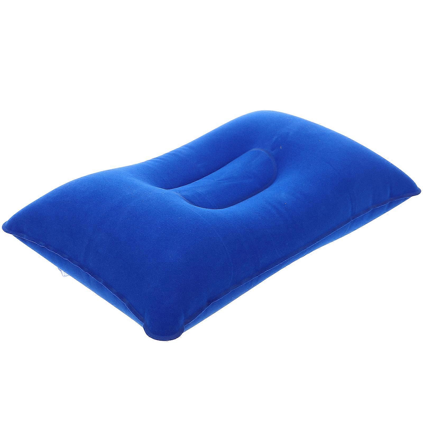 Blue Flocking Inflatable Pillow for Travel Lightweight Compact with Neck Support and Easy Inflation 7.5 x 11.5 inches