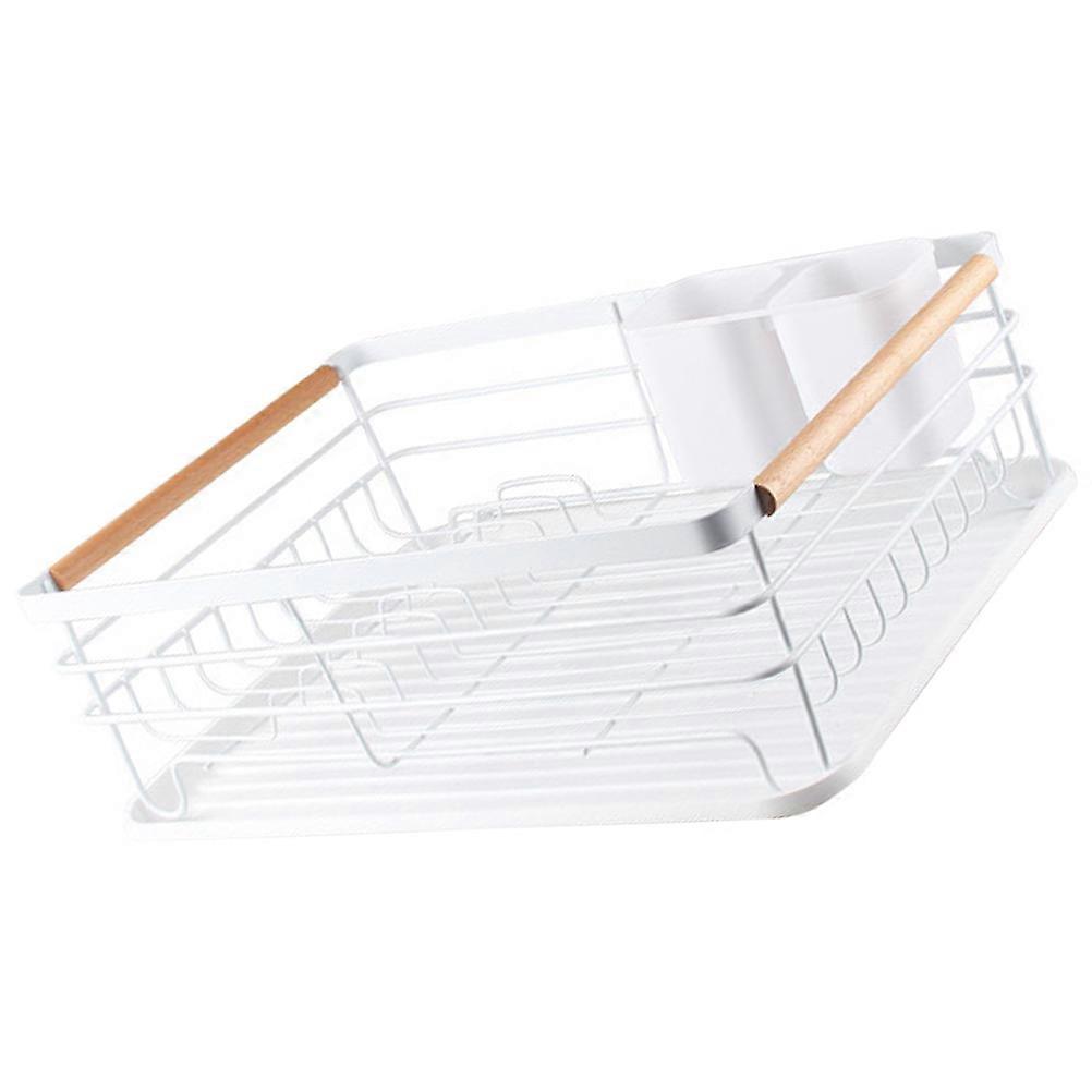 White Iron Kitchen Storage Organizer with Separate Areas for Chopsticks Spoons and Bowls Draining Design