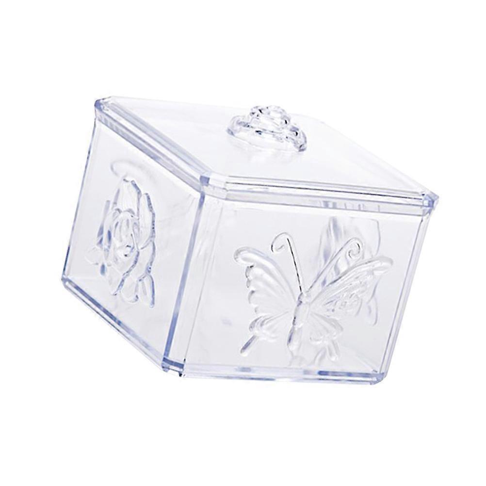 Clear Cotton Pads Holder Dispenser Swab Box with Lid for Carving Patterns Design 1 Set Makeup Cosmetics Organizer Transparent