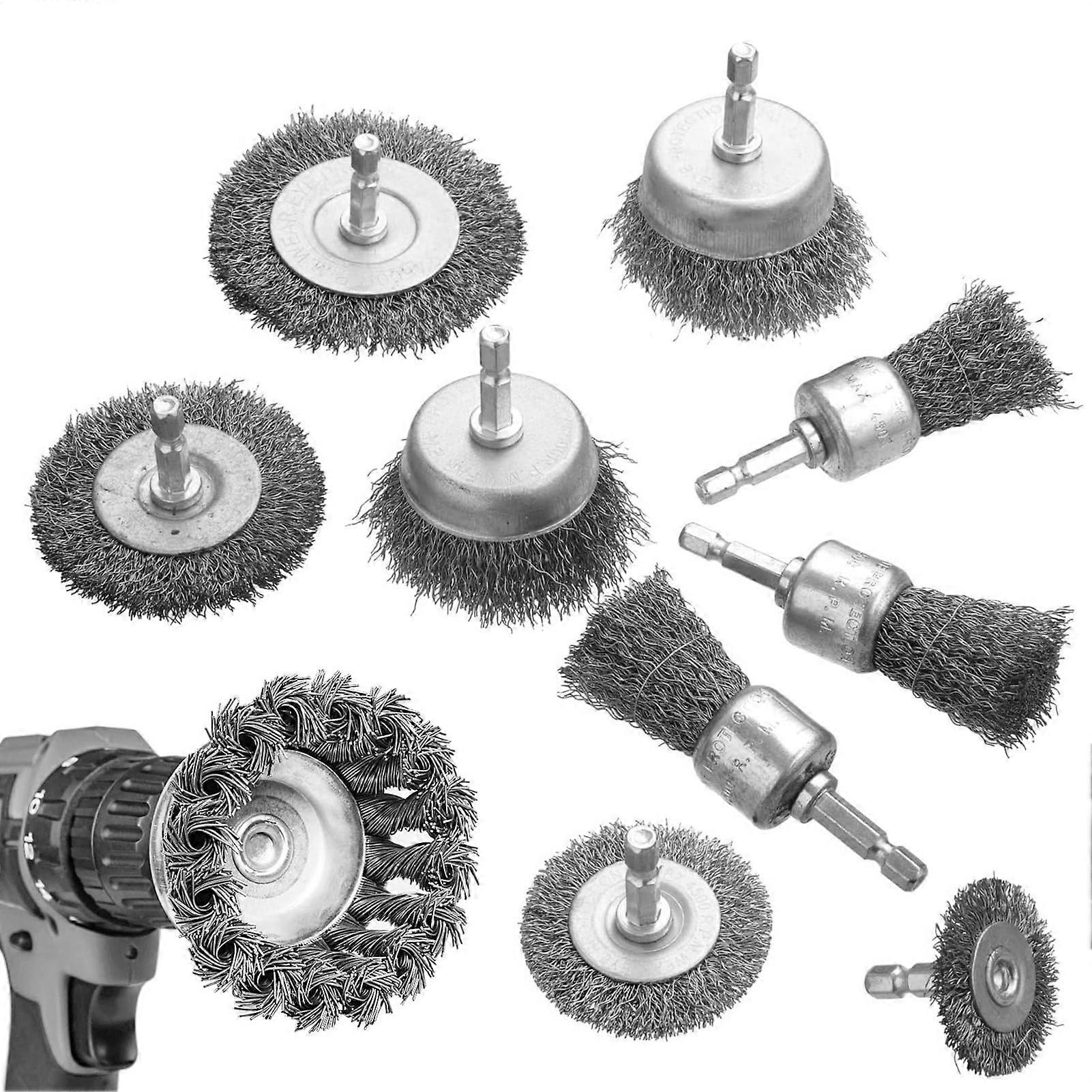 Angle Grinder Wire Brush Crimped Wire Cup Brush with 1/4' Hex Shank Rust Removal Tool, Stubborn Scaling on Any Surface, 9PC Set See Description