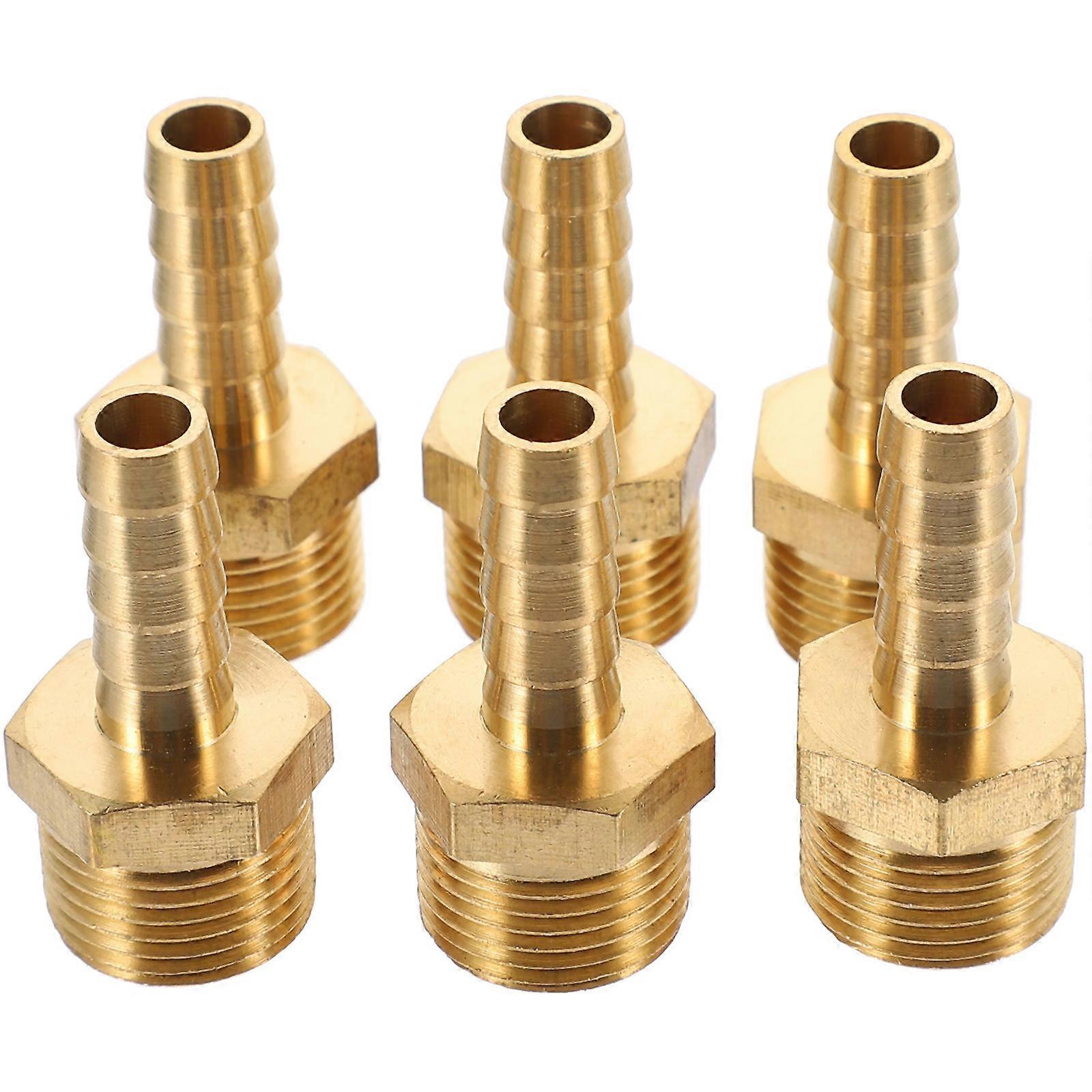 Hose Connector Brass Barb Fitting 6Pcs Pipe Connection For Plumbing Golden 3.7X2Cm Resistant To Corrosion