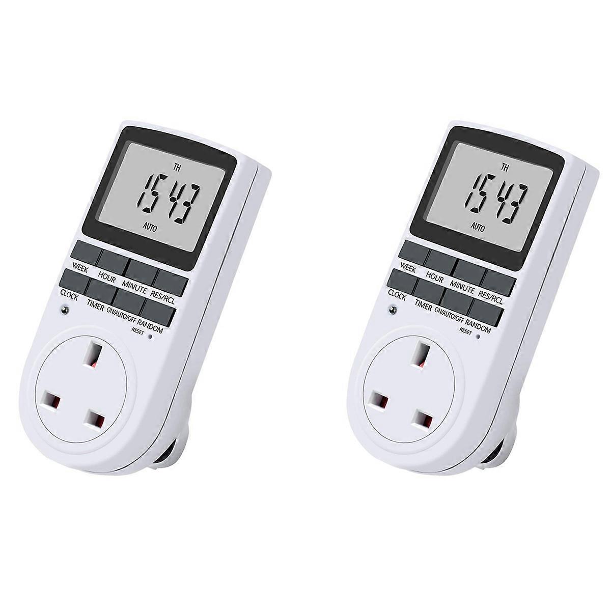 2X Uk Plug Digital Timer Plug Socket, Electrical Programmable Plug in Timer Switch for Light, B and