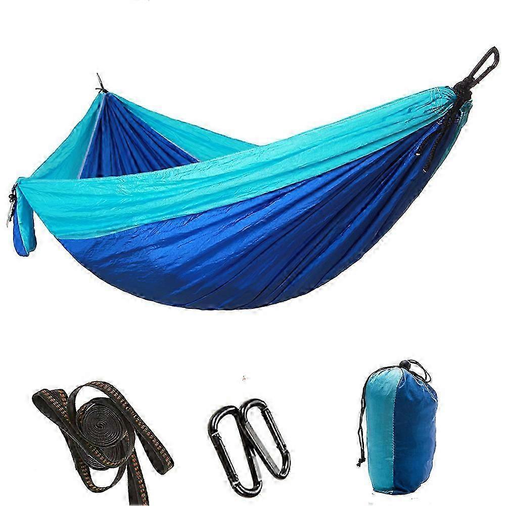 Portable Camping Travel Single Hammock Hanging Bed with Tree Strap (Light Blue  Dark Blue)