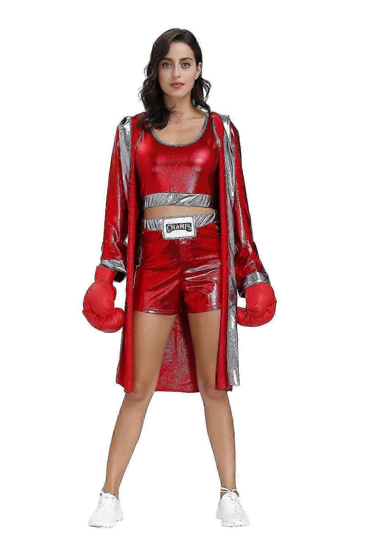 Adults Red Boxer Uniform Boxing Couple Clothes Hooded Cloak Robe Shorts Set