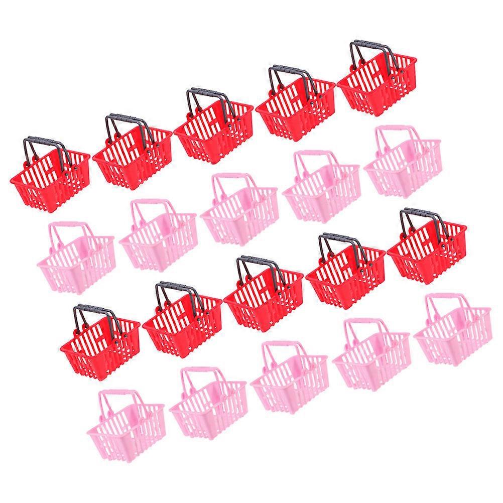 20Pcs Mini Supermarket Handle Storage Baskets for Children's Pretend Play in Red Plastic