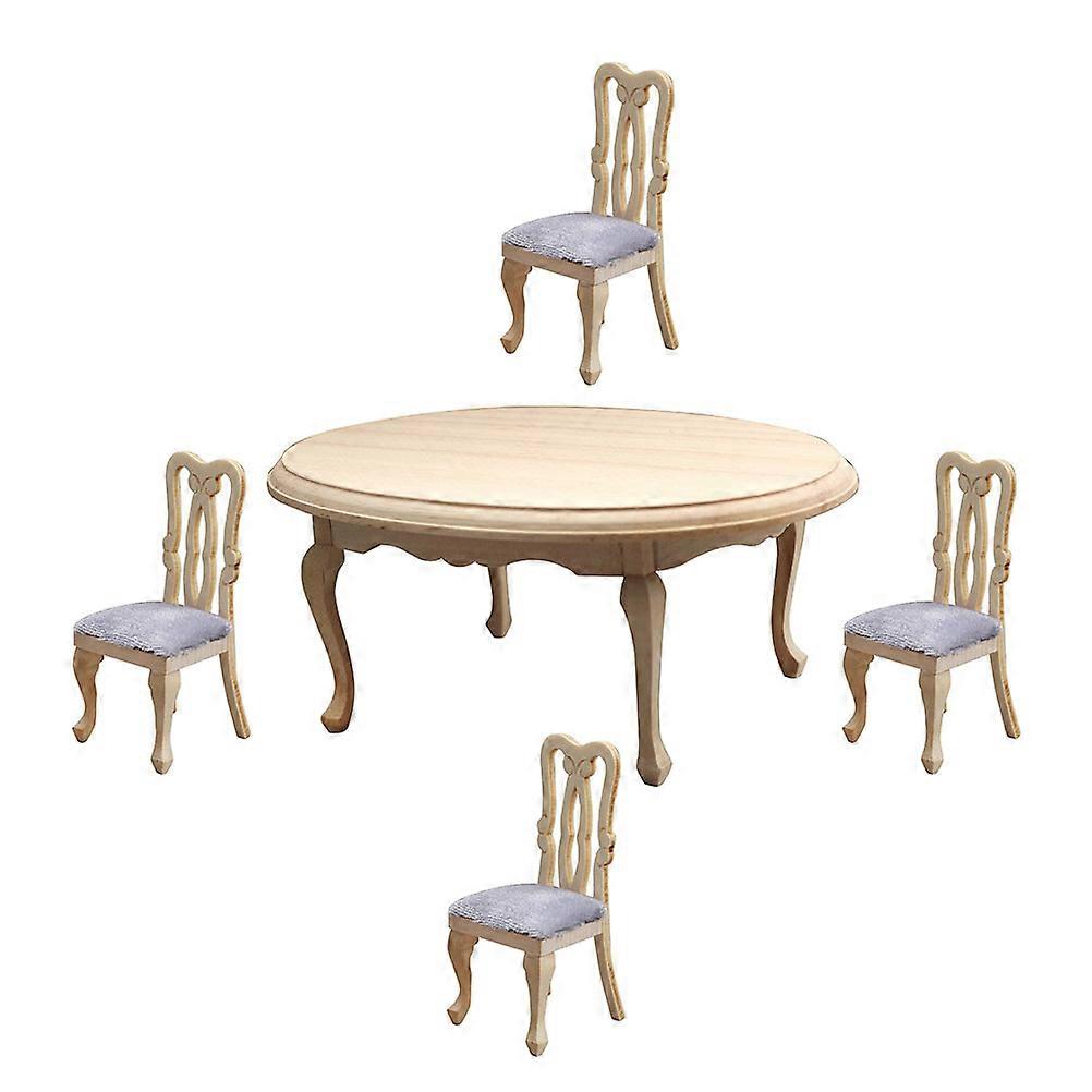 Dollhouse Dining Table Chair Miniature Furniture Ideal For Collectors And Hobbyists Beige Color 1 Set