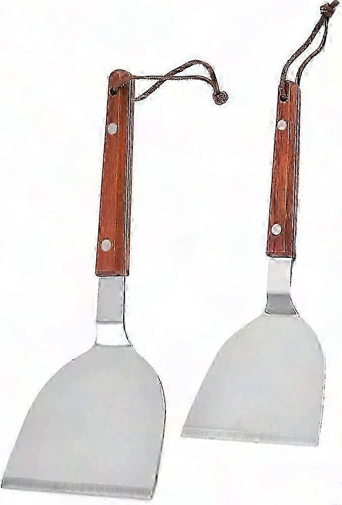 Stainless Steel BBQ Spatula Set with Wooden Handle - 2 Sizes (2-Piece)