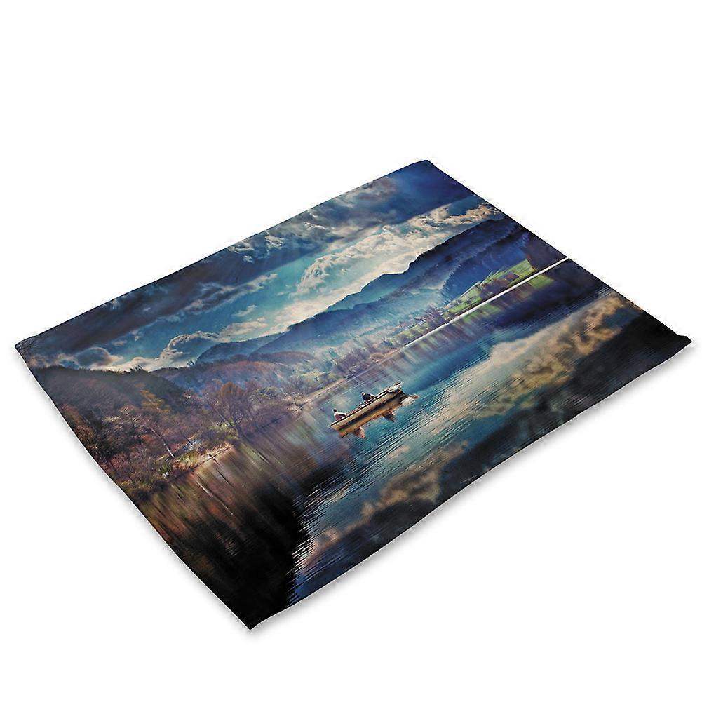 Landscape Print Anti-Slip Heat-insulation Placement Bowl Plate Fork Table Mat(FJ0014-7)