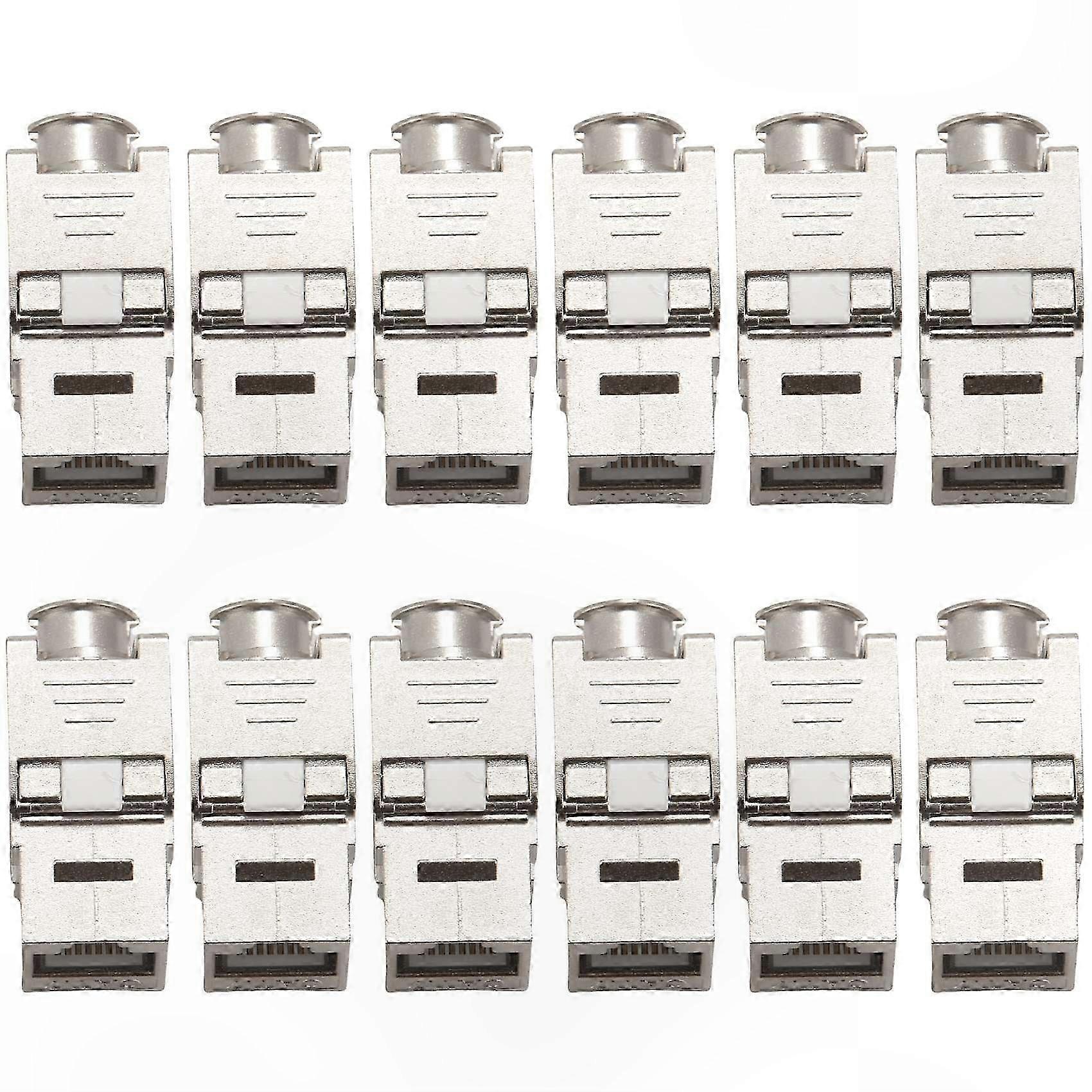 12-Pack Shielded RJ45 Connectors for Cat6A/Cat7 Networks, Zinc Alloy Modules for 10GB Ethernet Adapter Solutions
