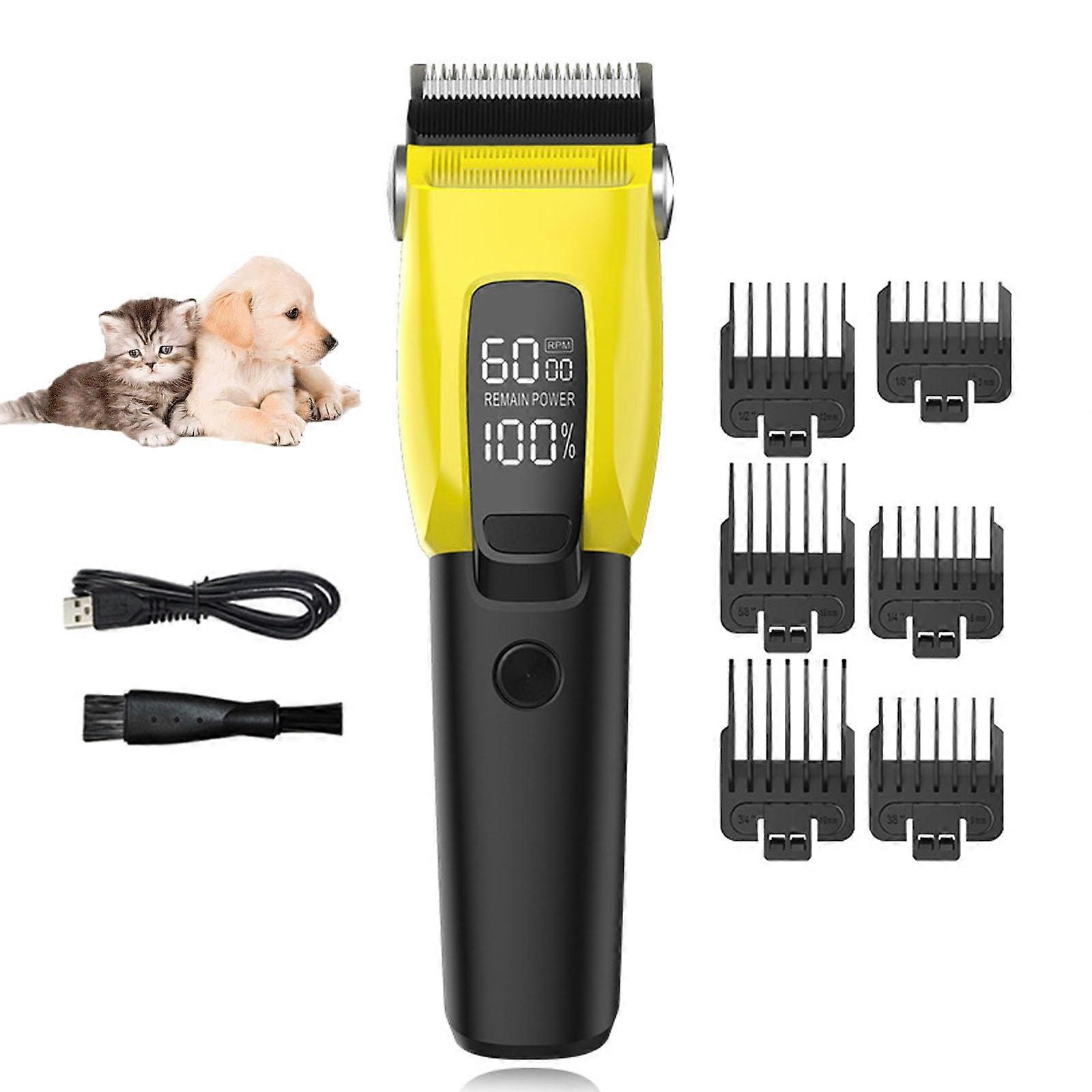 Dog Clippers Heavy Duty Grooming Kit with LED Display, Low Noise, Rechargeable Cordless Pet Shaver, Yellow