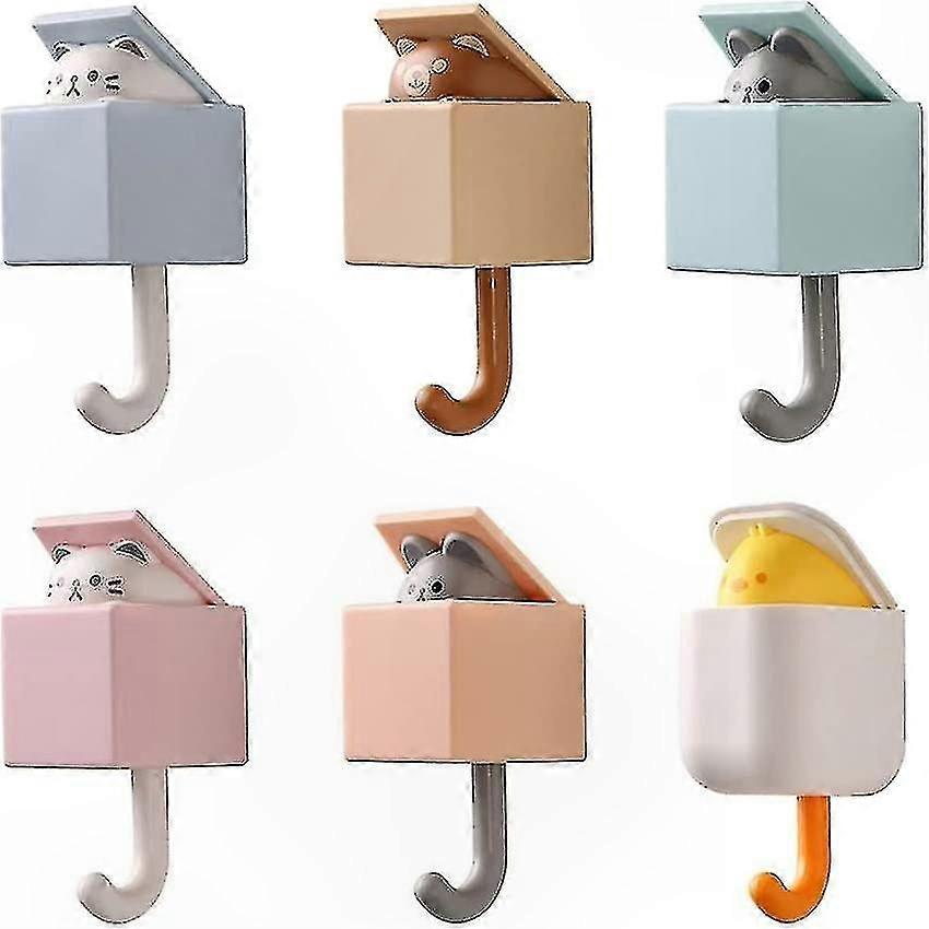 6 Pieces Adorable Cat-Shaped Hooks for Hanging Keys, Towels, Caps, and Umbrellas in Washroom or Bedroom