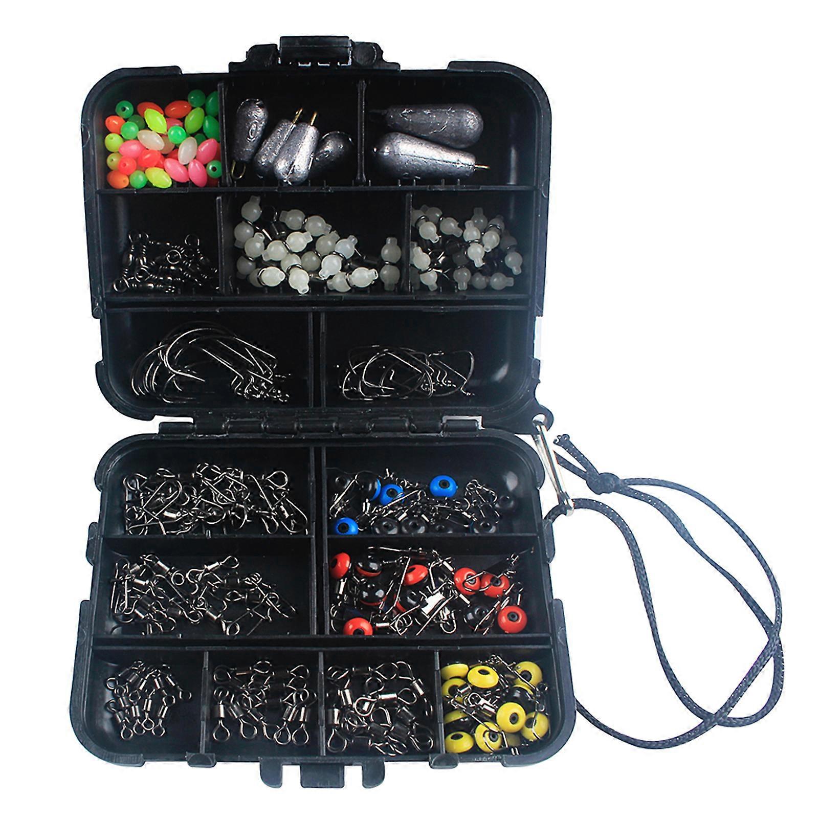 177pcs Fishing Tackle Box Set with Hooks, Swivels, Beads 12x9.5cm