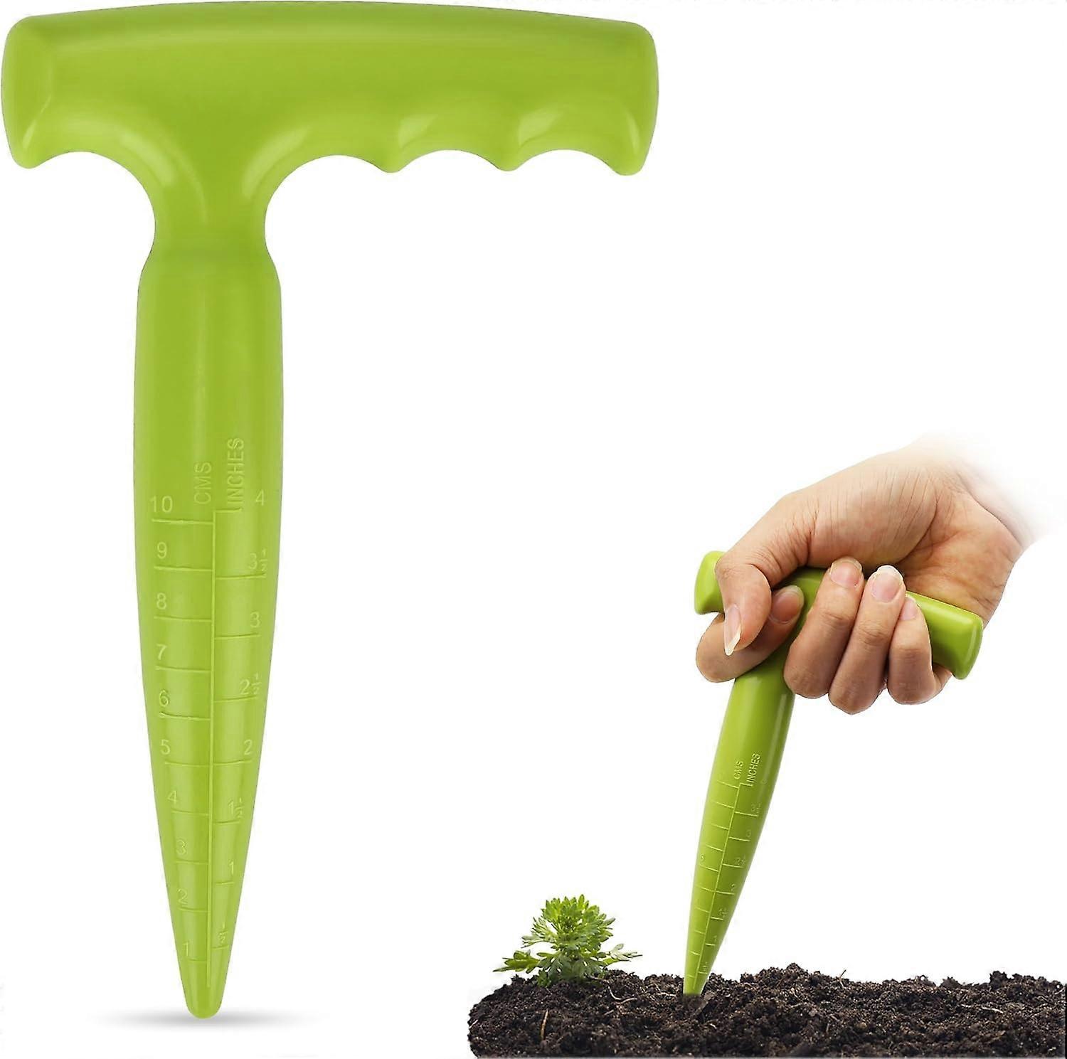 Plastic Seeding Tool with Handle - Garden Tools - For Sowing Planting Bulbs and Digging (Light Green) 6.9-inch Planting Tool