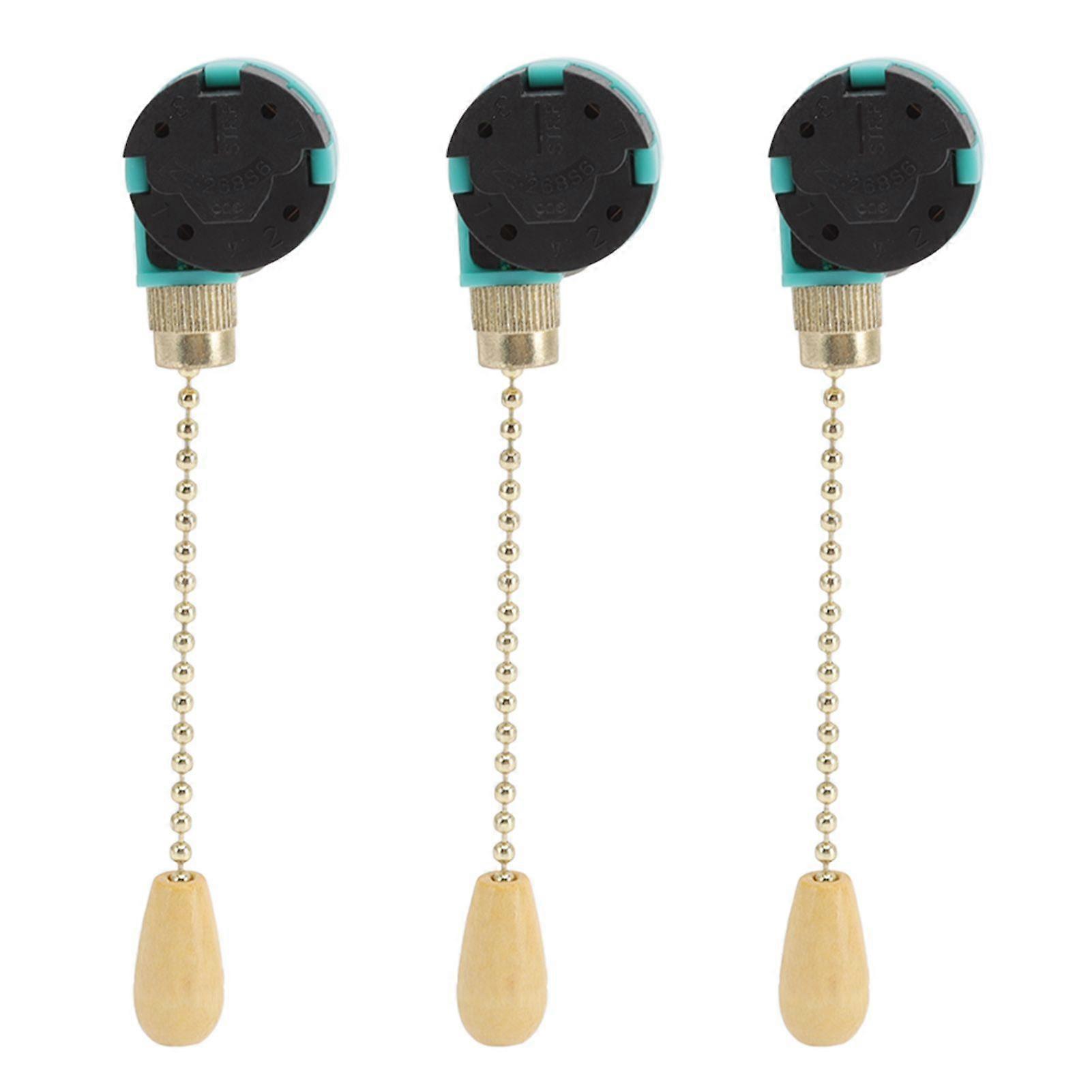 3Pcs Ceiling Light Pull Chain Switch 3 Speed 4 Wire Ceiling Fan Lamp Switch for Ceiling Lamp Fan Lamp Wall Lamp Gold