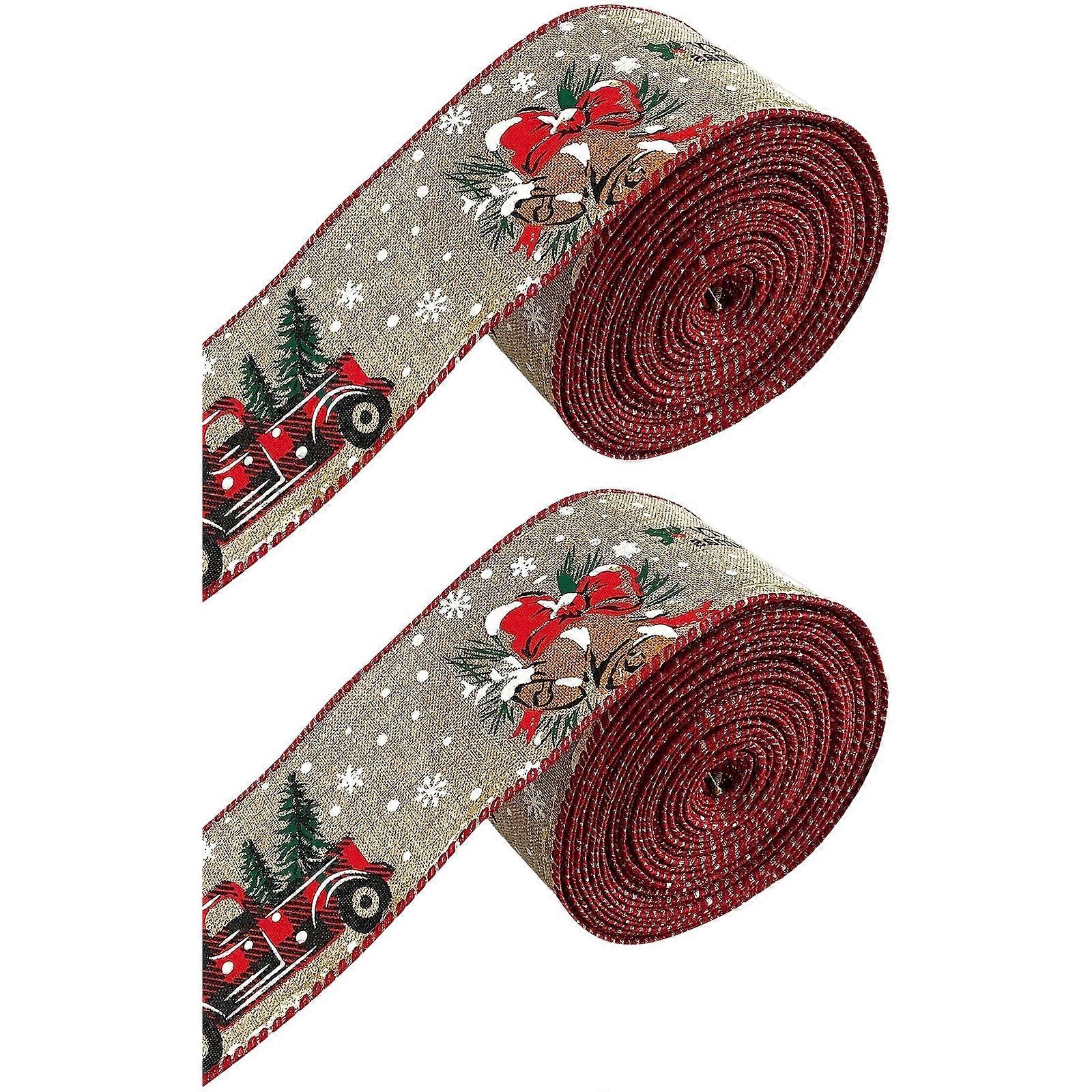 Holiday Craft Ribbon For Christmas Tree Decorating Reindeer Pattern Burlap Texture DIY Projects Multicolor