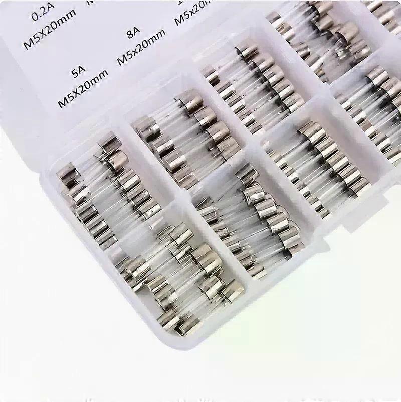 100pcs/box 5x20mm Quick Blow Glass Tube Fuse Assorted Kit Amp 02A 05A 1A 2A 3A 5A 8A 10A 15A 20A 250V with Storage Box