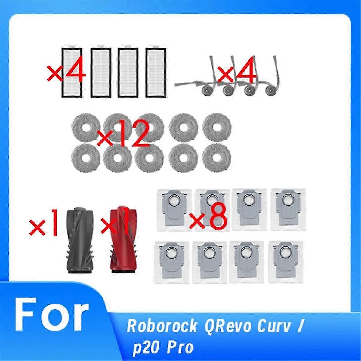 30 Pcs Replacement Main Side Brush Mop Filter for QRevo Curv / P20 Pro Sweeping Robot Cleaner