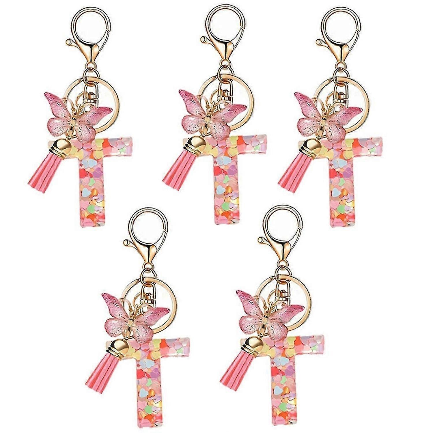 T style letter pendant pink cute initial keychain butterfly keychain