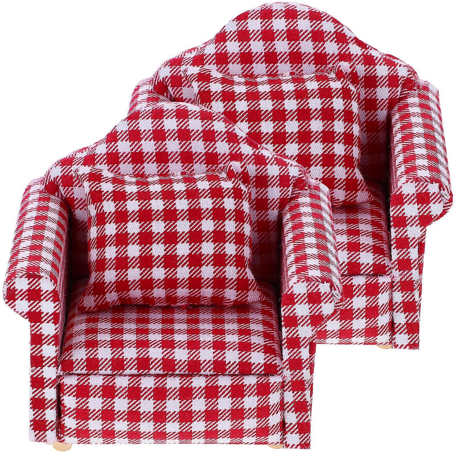 Doll House Miniature Wooden Sofa for Kids Use 6Pcs Red Couch