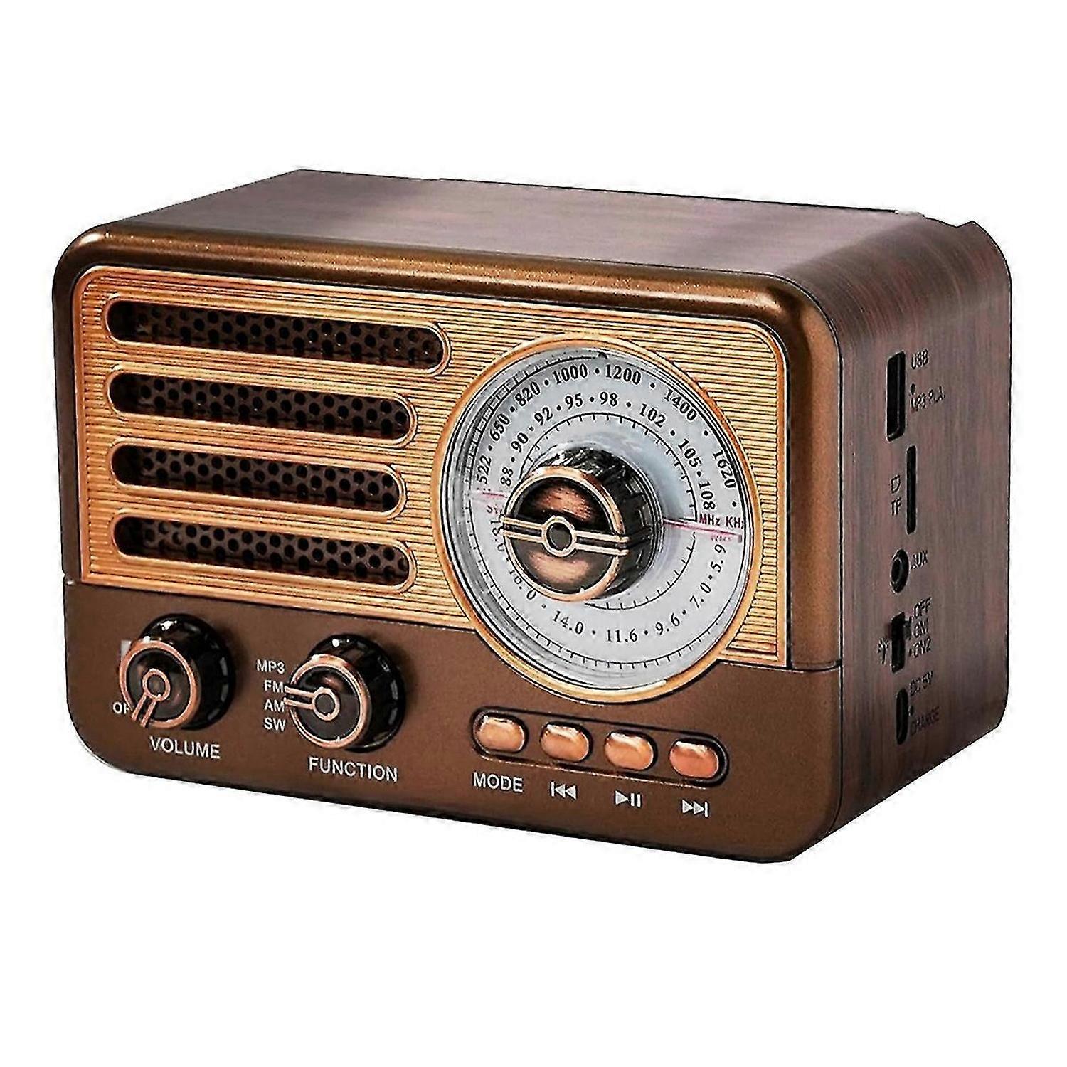 Portable Retro Radio Mini FM/AM/SW Radio Receiver Vintage Bluetooth Speaker with LED Flashlight Supp