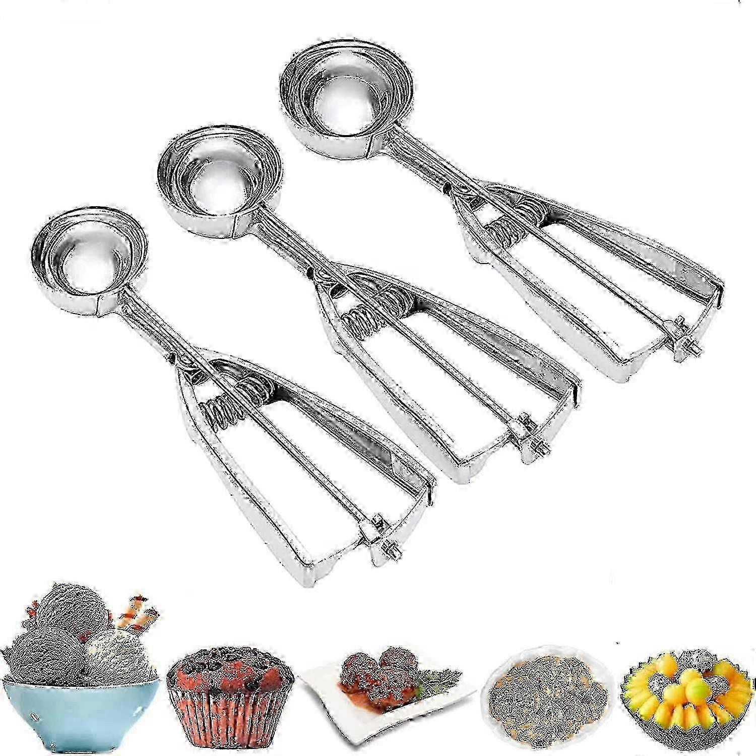 Ice Cream Scoop, 3pcs Cookie Scoop Set, Stainless Steel Ice Cream Scooper With Trigger Release, Large/medium/small Cookie Scooper For Baking, Cookie S