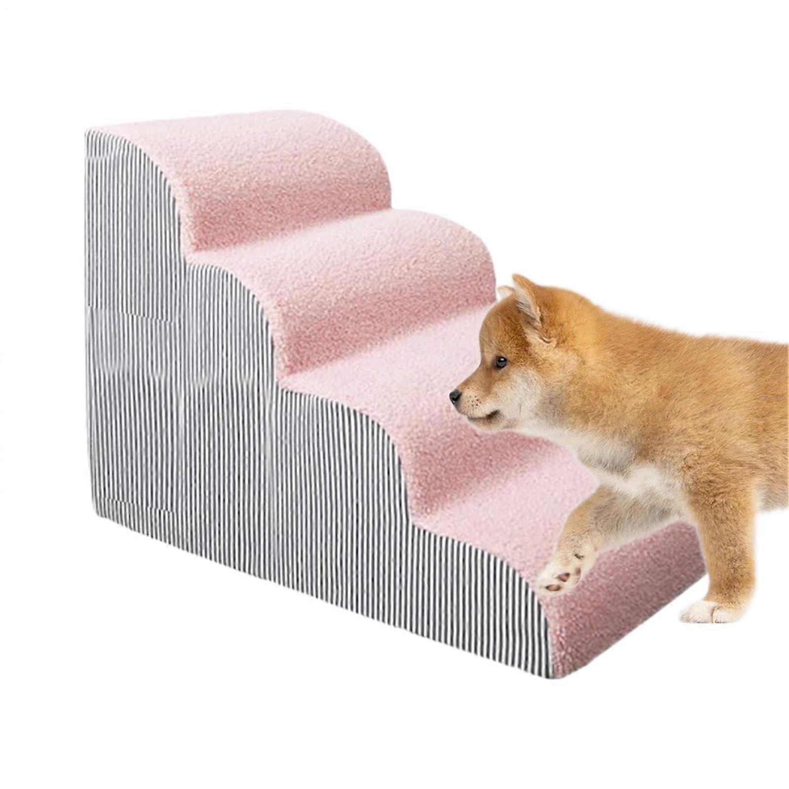 Stairs for Pets, NonSlip Pet Steps for Sofas and Beds, Home and Vehicle Use, For Dogs and Cats, Large Pink