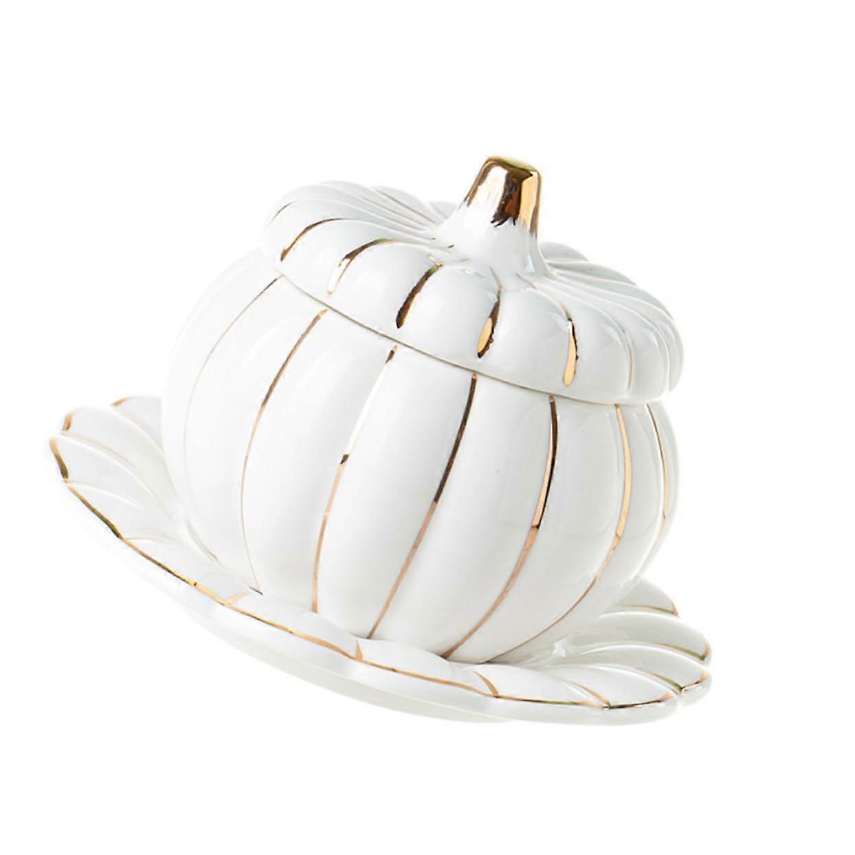 Pumpkin Soup Bowl Set With Lid White Ceramic Pumpkin Plate Covered Shape Food Container