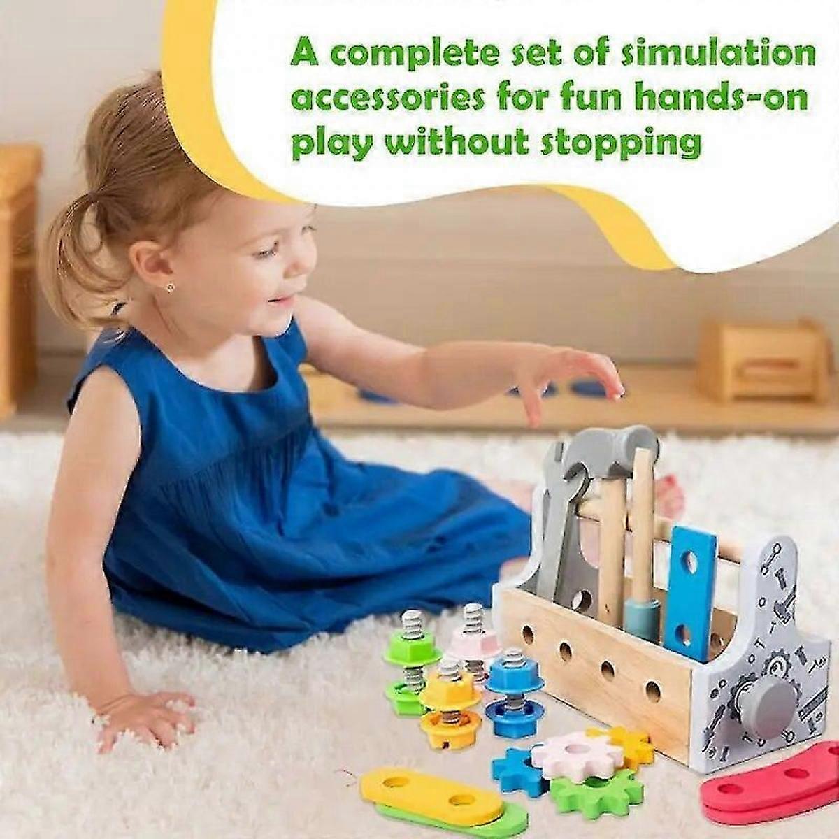 Wooden Tool Set Learning STEM Construction Pretend Play Set Preschool Children Nut Screw Assembly Simulation Carpenter Tool