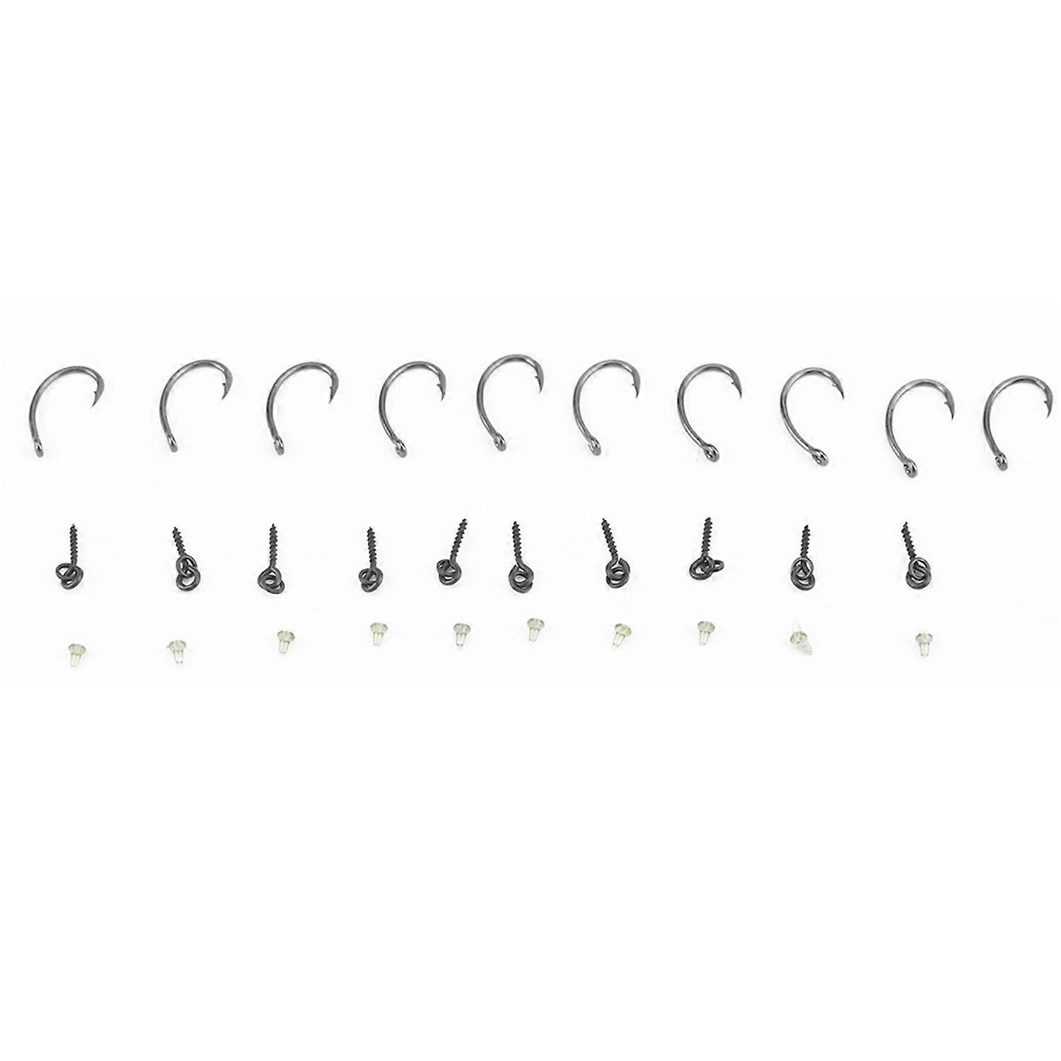 Features:
30Pcs in one set: including 10pcs 6# carp hooks, 10pcs bait screws, 10pcs hook stoppers.
V