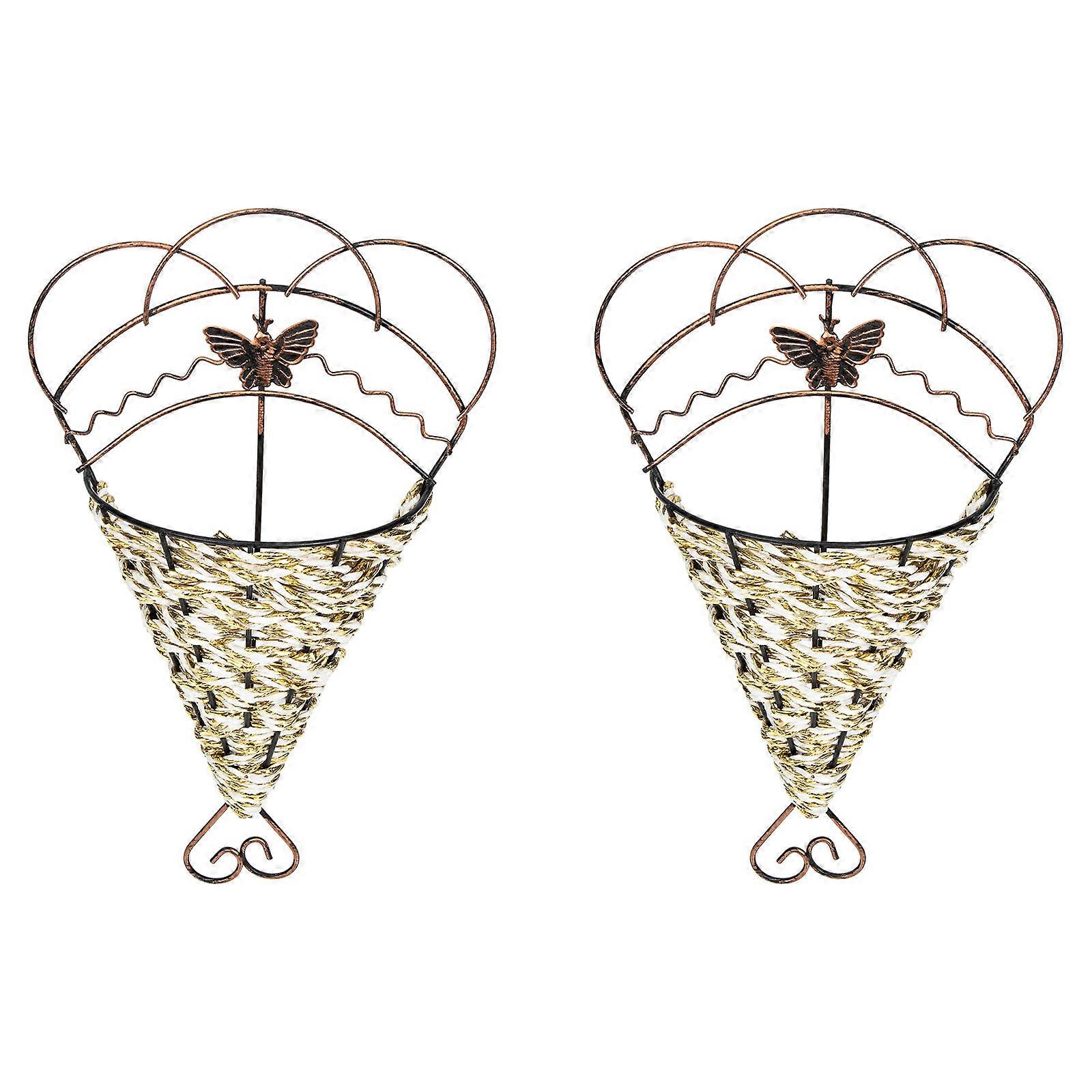 Hanging Woven Flower Basket 2Pcs Designed for Gardening Tools Crafted in Black with Practical Wall-mounted Function