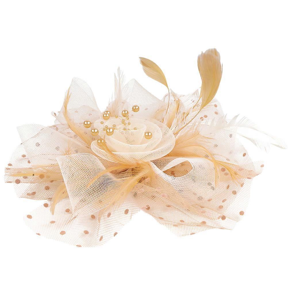 Khaki Fascinator Hat Bride Feathering Headband for 3Pcs Wedding