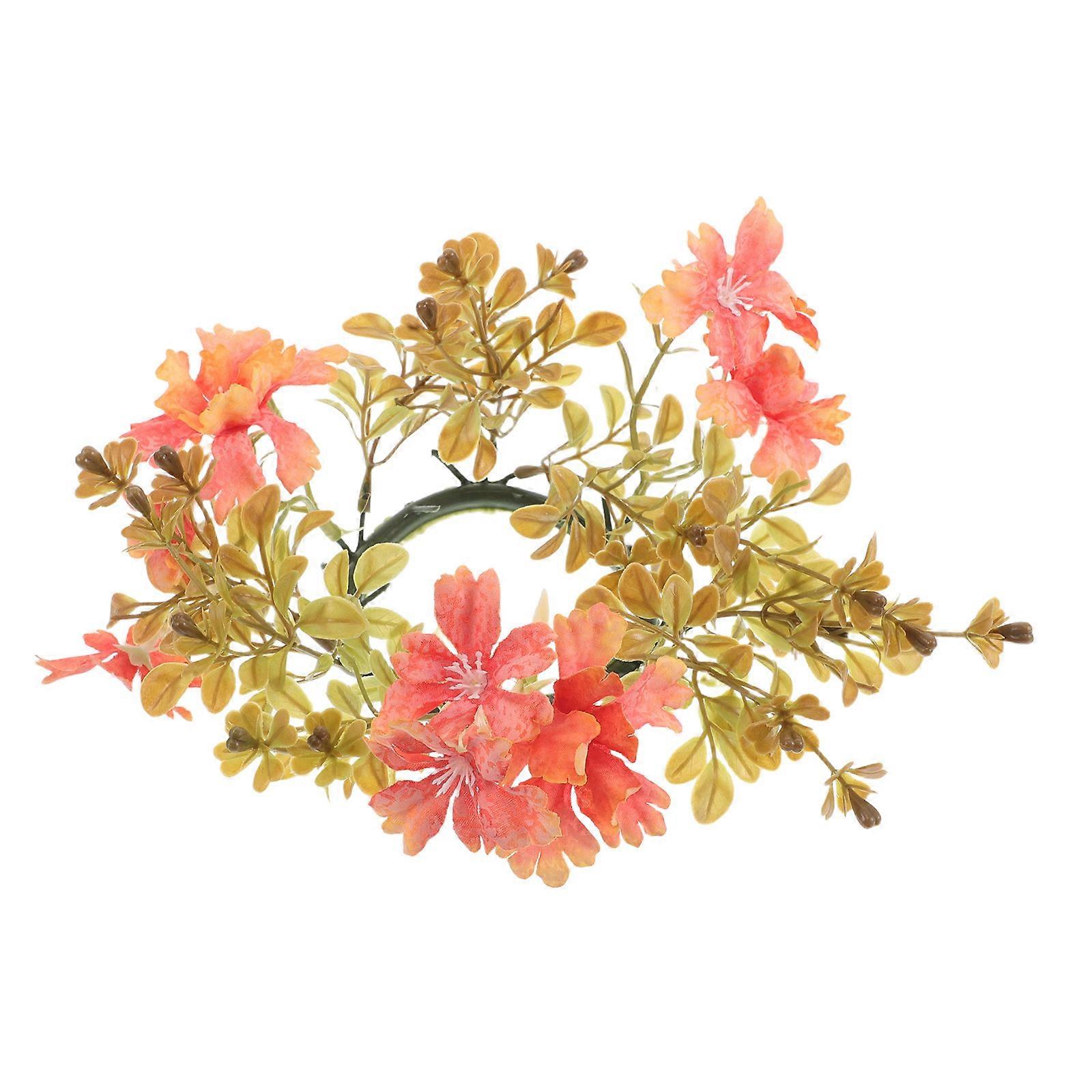 Artificial Candle Ring Wreath for Fall Tabletop Decoration 2Pcs Set