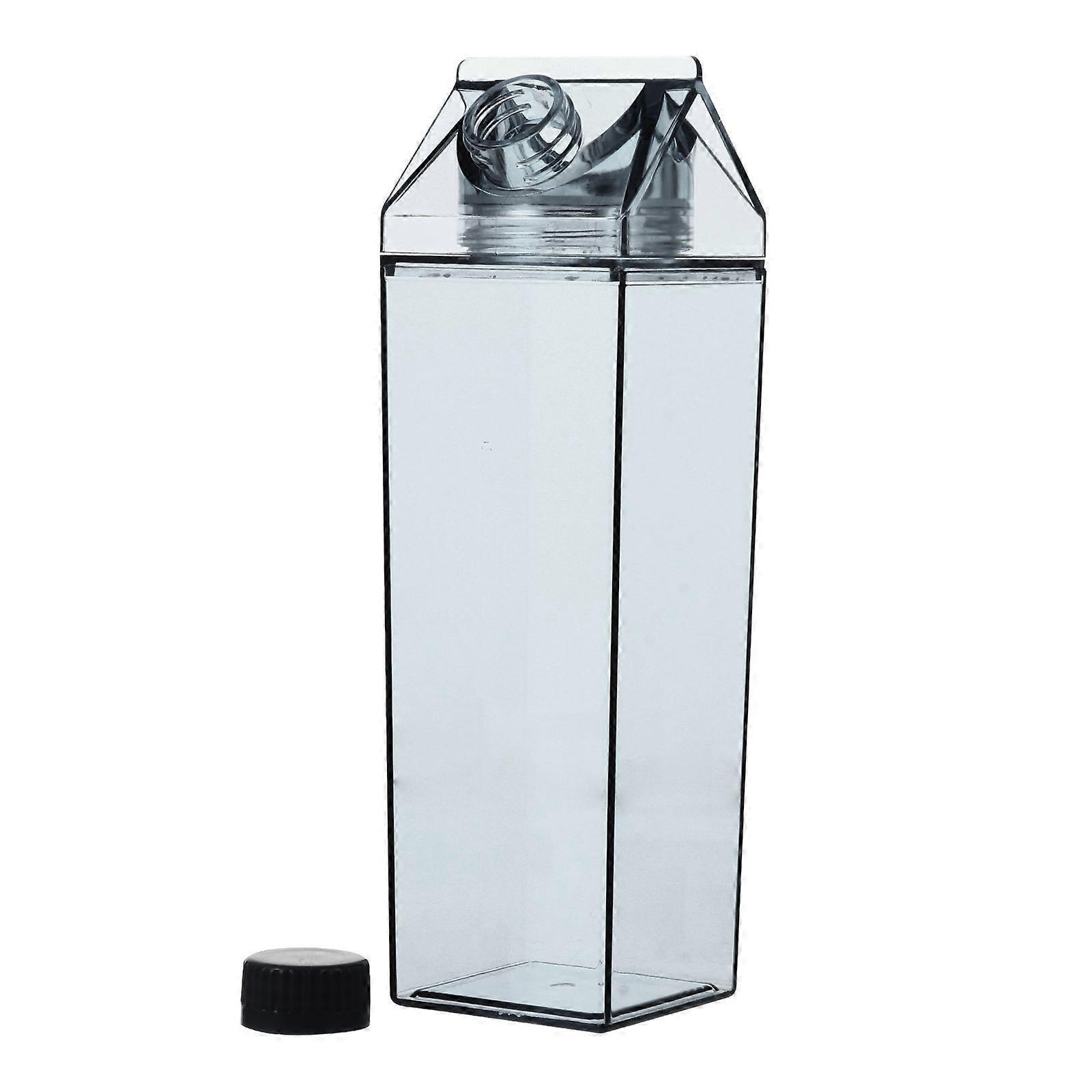Empty Storage Bottle Transparent Milk Bottle for Drink 2Pcs Black Cap
