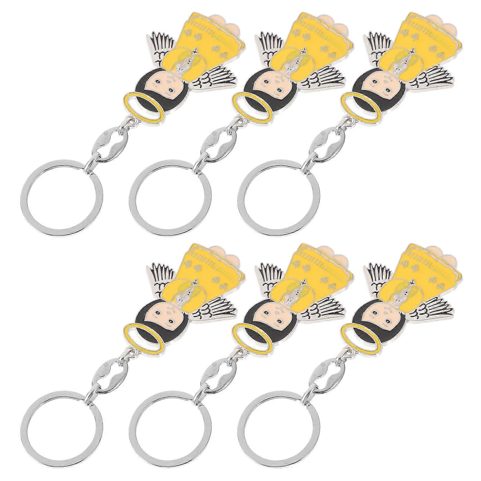 Angel Shape Keychain Pack for Women At Special Events Crafted from Rust-Resistant Alloy Yellow Material Bag Hanging 6Pcs