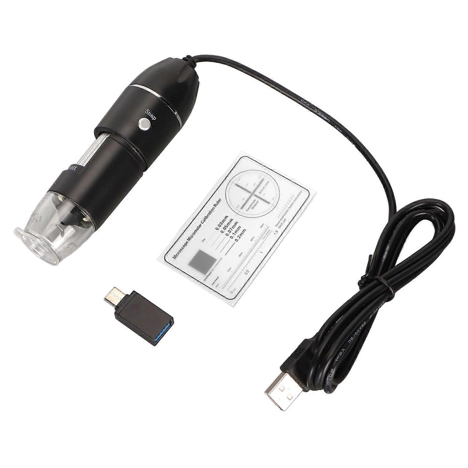 USB Type C Digital Microscope 50X to 1600X Microscope Camera with 8 LEDs for Phone PC Children Students Engineers 5V DC