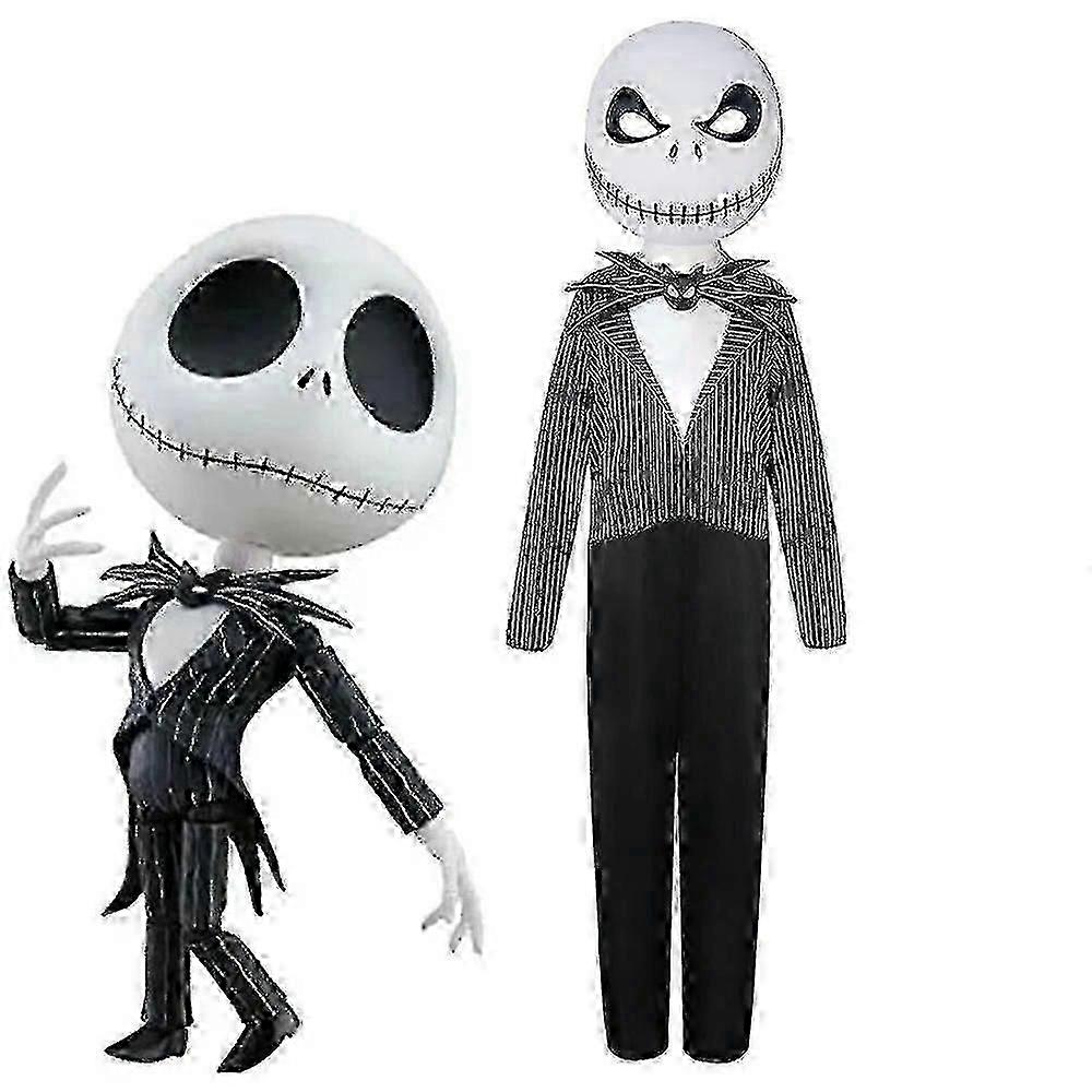 תחפושת קוספליי ג'ק סקלינגטון באיכות גבוהה, מלך הדלעת, תחפושת ליל כל הקדושים קרנבל למבוגרים לילדים - FKB