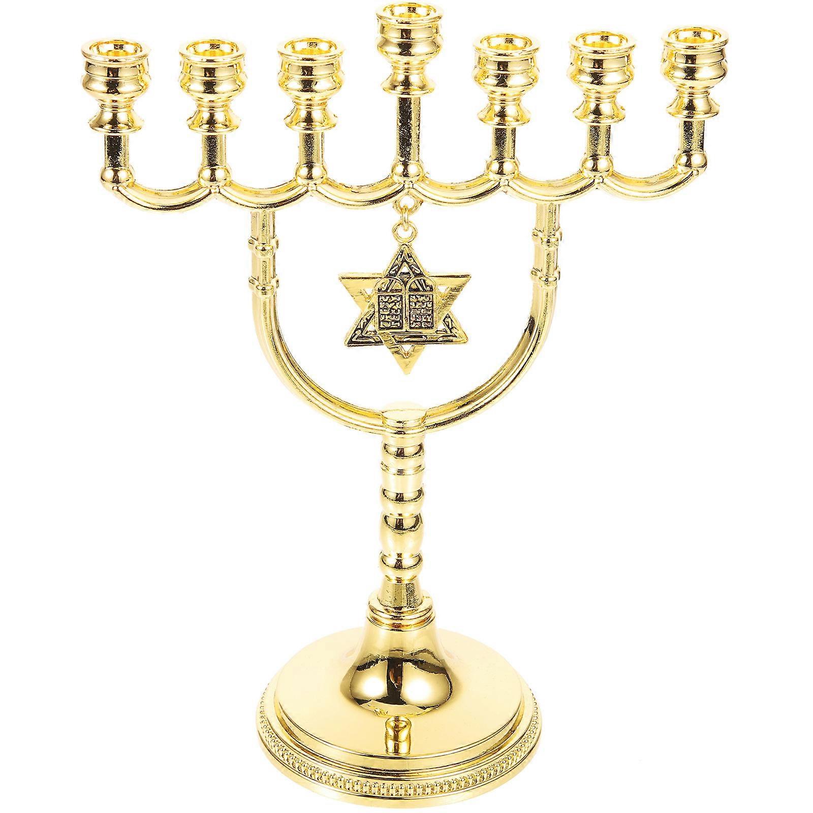 7 Branch Candle Holder For Hanukkah Festival Decor Golden 3Pcs Centerpiece With Stable Base