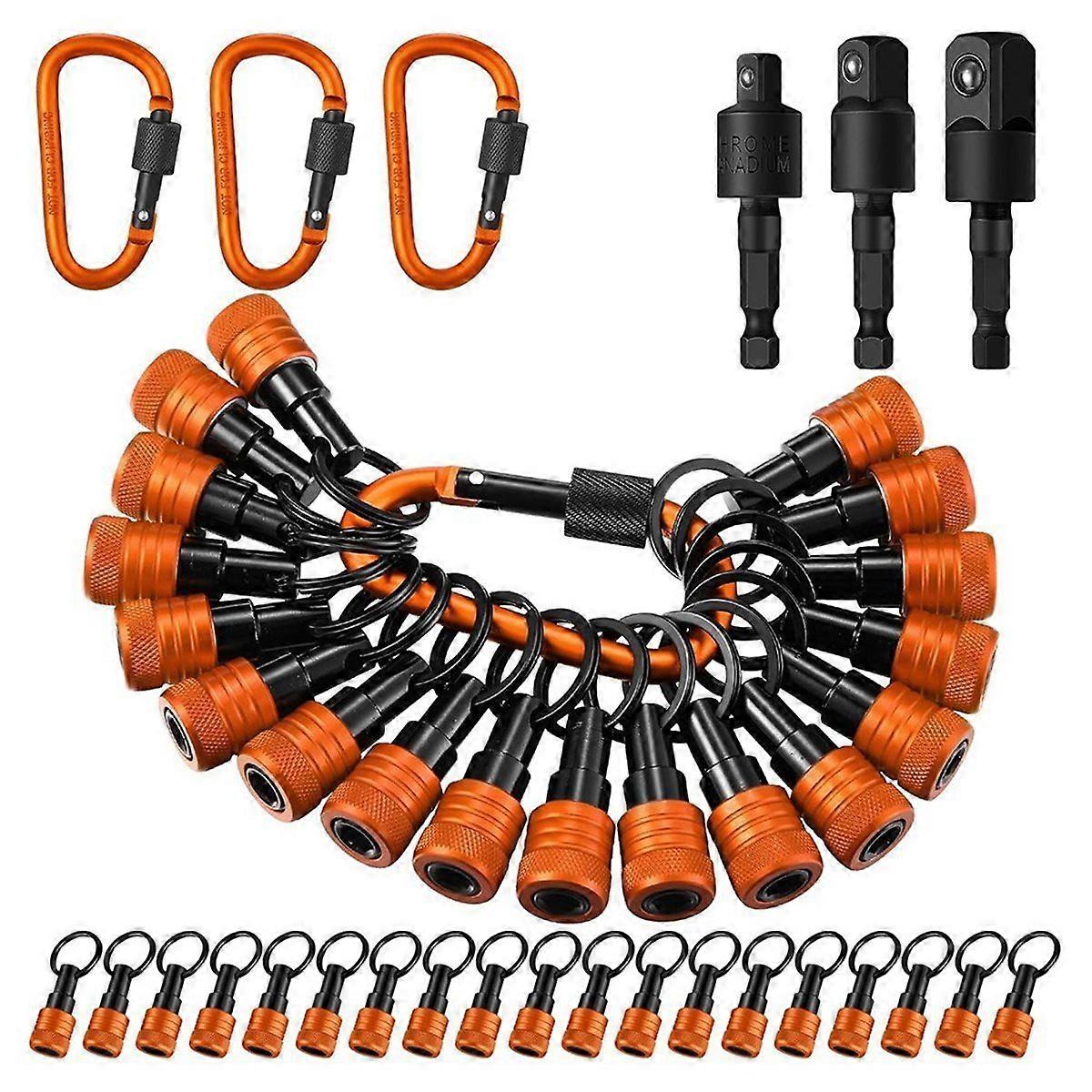 18Pcs Bit Holder Keychains,1/4 3/8 1/2in Socket Drill Nut Bit Holders Portable Hex Shank Screwdrivers Adapters and Lock