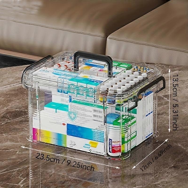 Transparent Double-Layer Waterproof Medicine Storage Box with Multiple Compartments, Clear Plastic Organizer for Home and Bedroom First Aid 