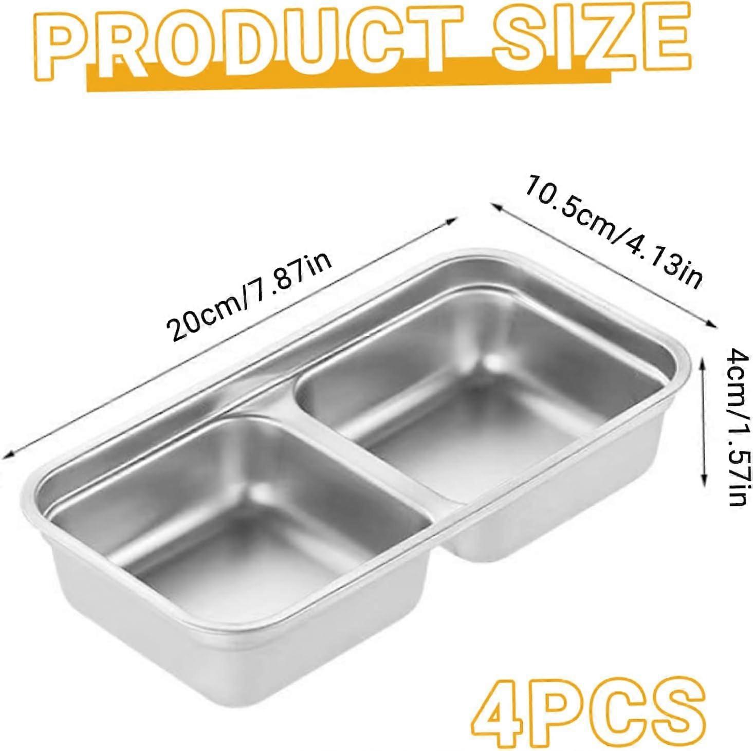 Snack Containers, Double Compartment Sauce Containers With Lids, Stainless Steel, 4Pack Reusable Snack Box For Travel