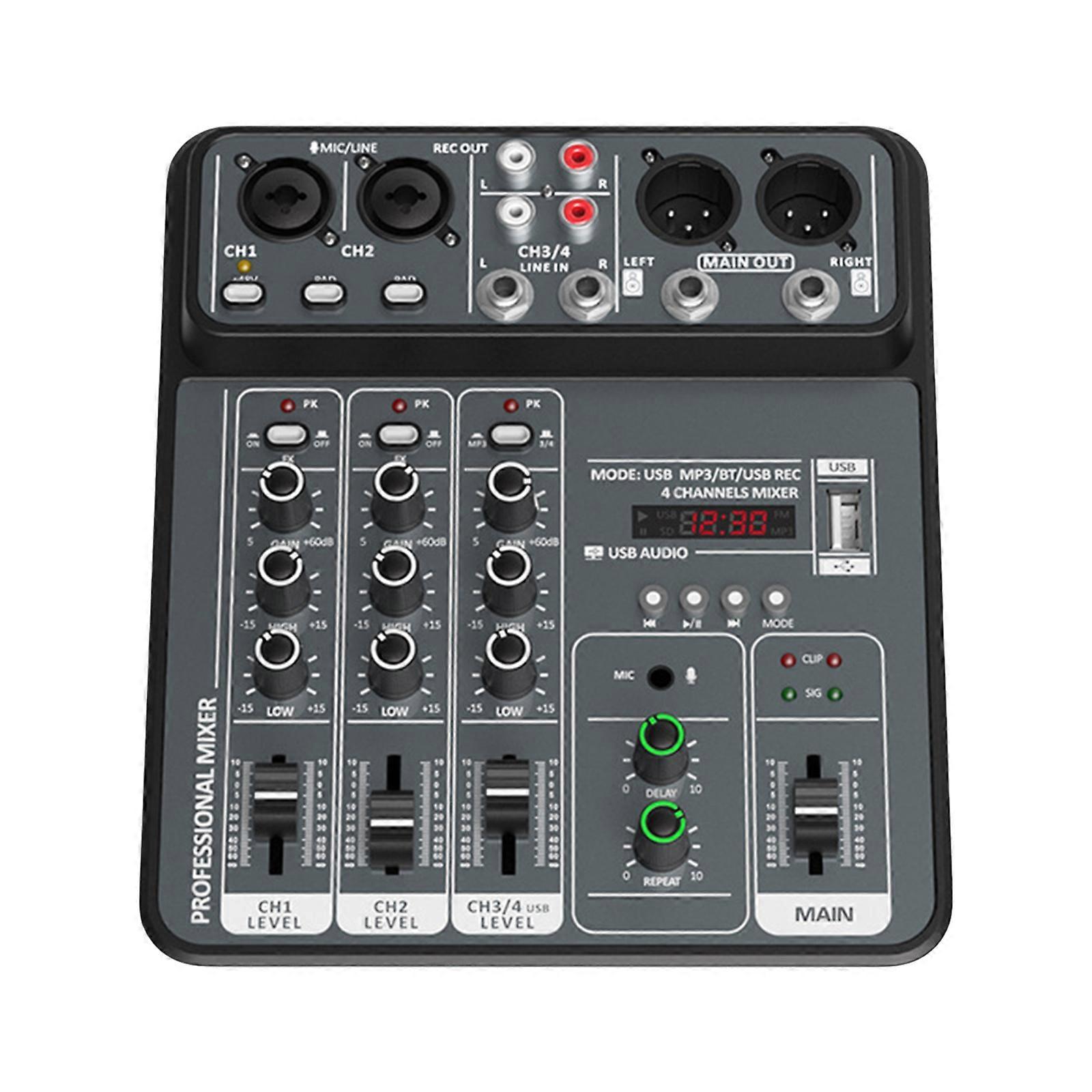 4-Channel USB Sound Mixer Metal Body Mixing Console 48V Power Supply for Easy Transport and Space Saving Multicolor